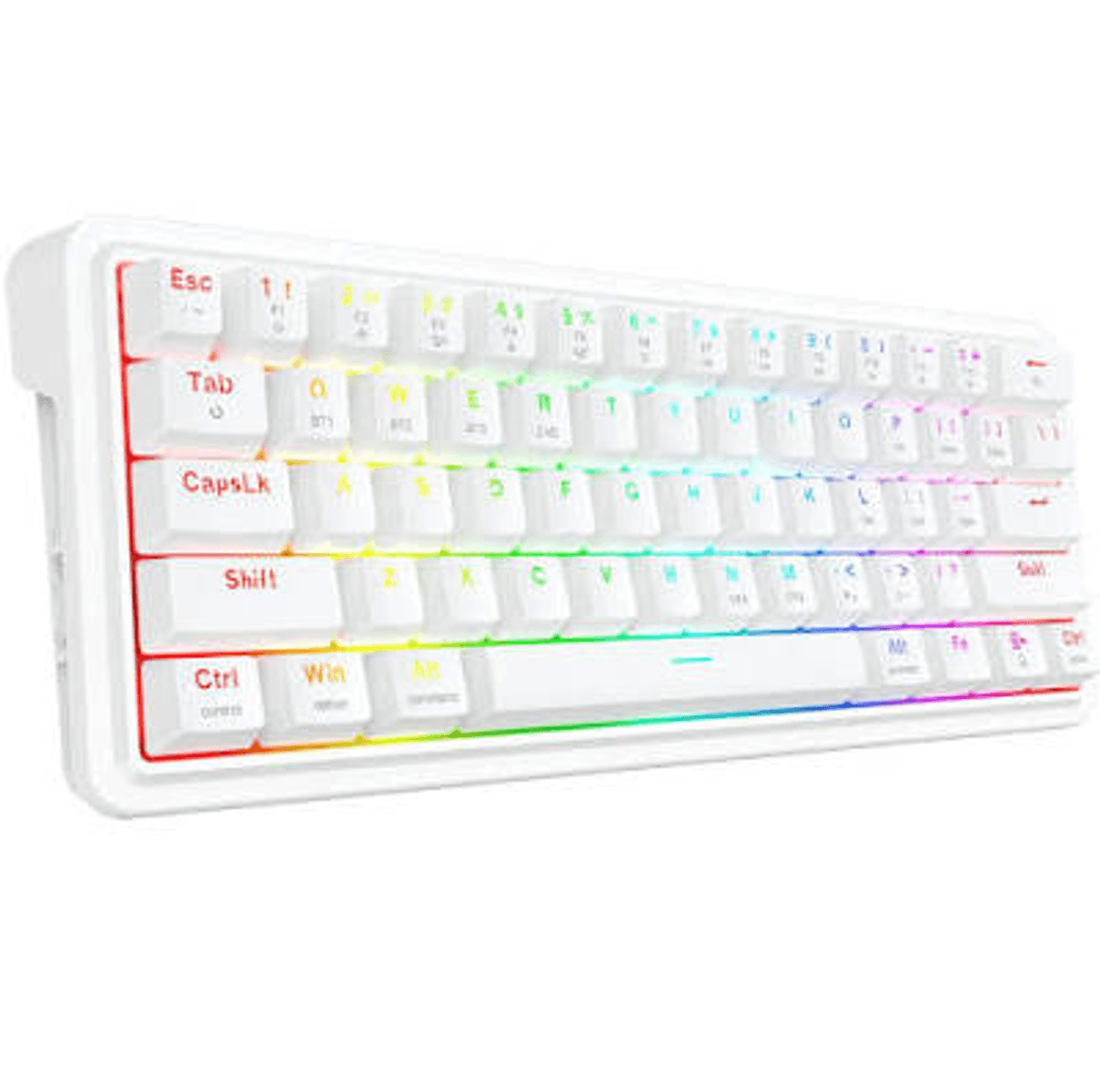 Una tastiera bianca compatta con retroilluminazione RGB.