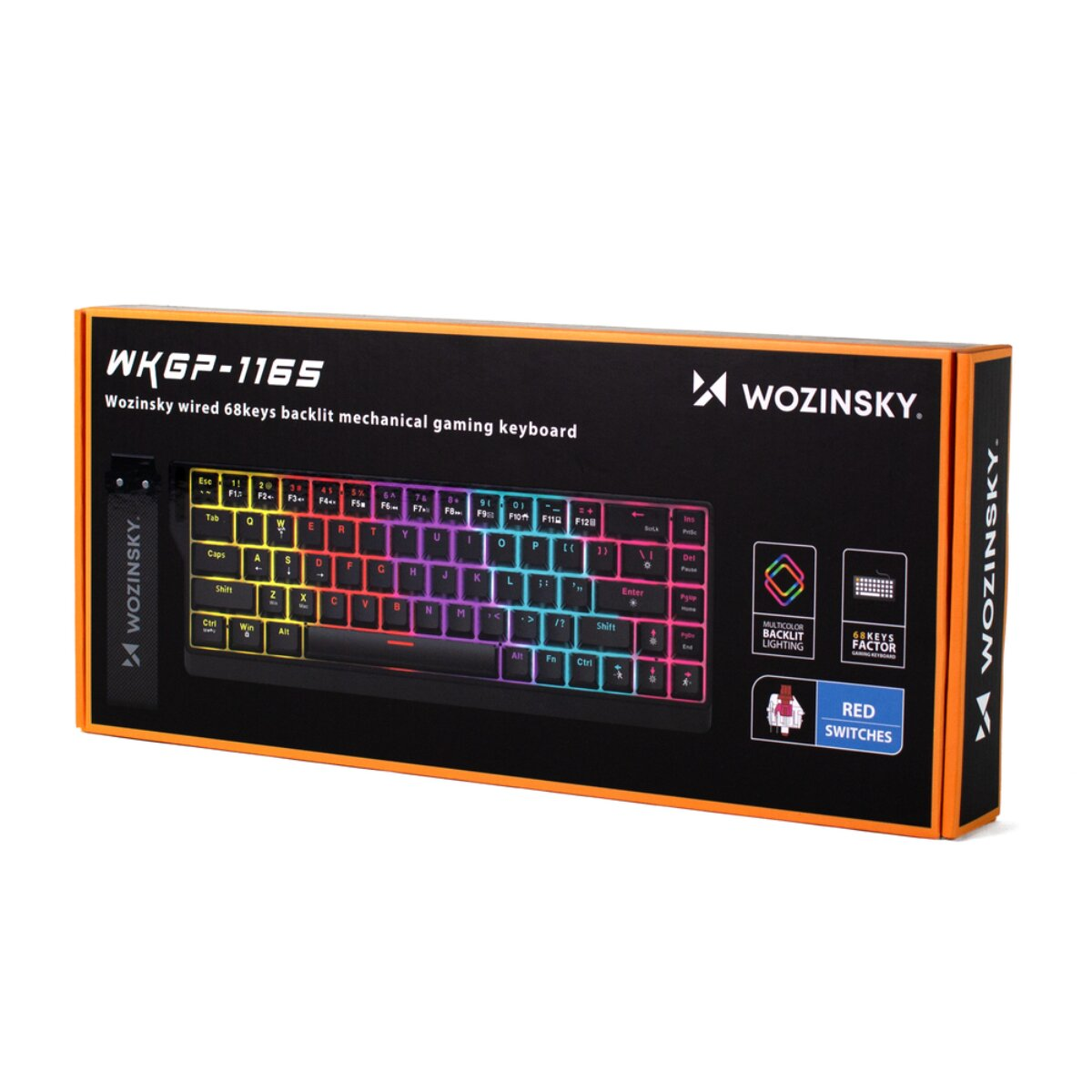 Confezione della tastiera da gioco meccanica cablata Wozinsky WKGP-1165 con retroilluminazione RGB e switch rossi.