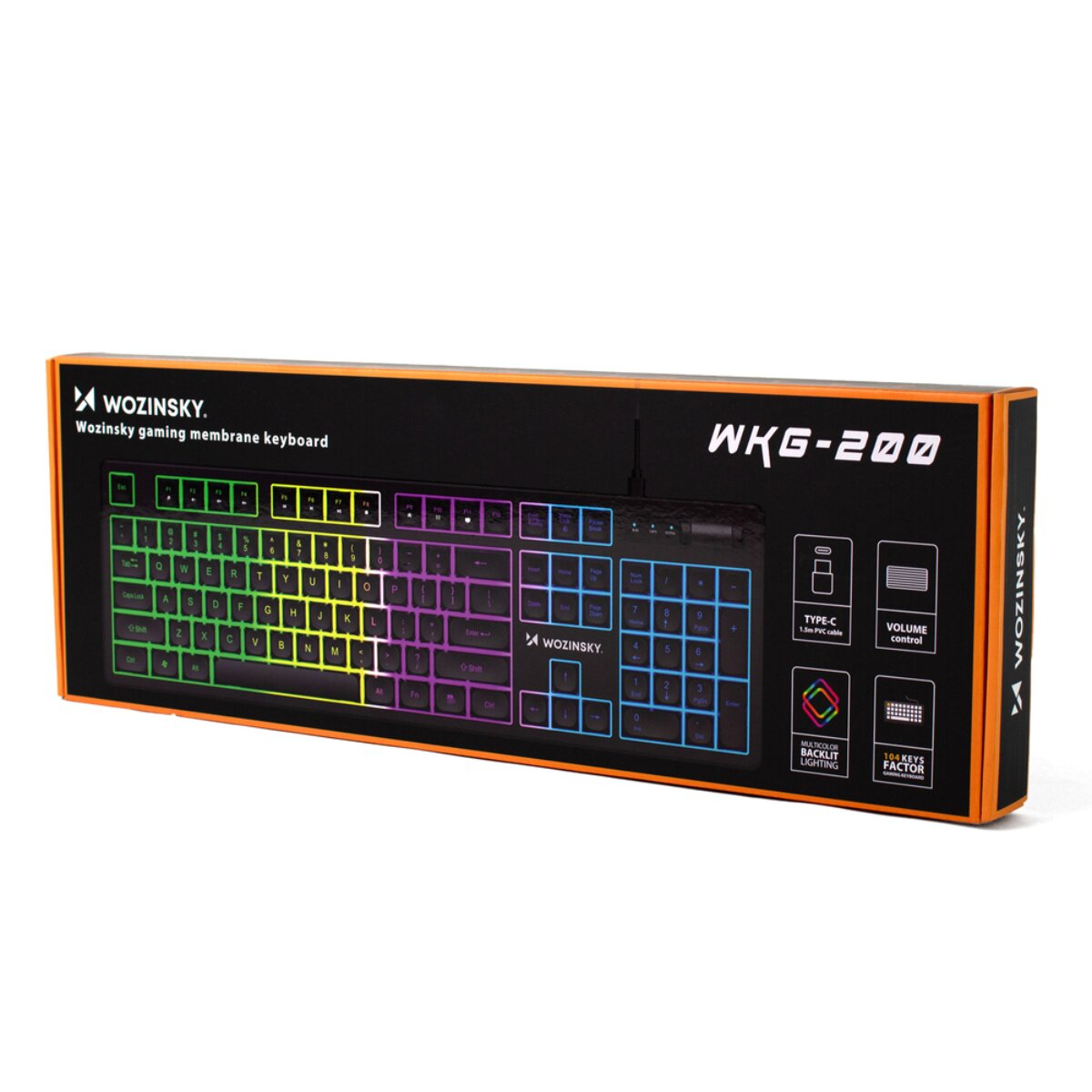 Scatola per tastiera a membrana da gioco Wozinsky WKG-200 con retroilluminazione.