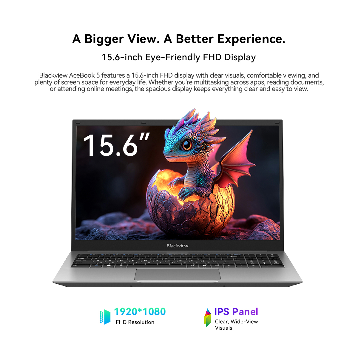 A silver laptop with text and a baby dragon on screen.