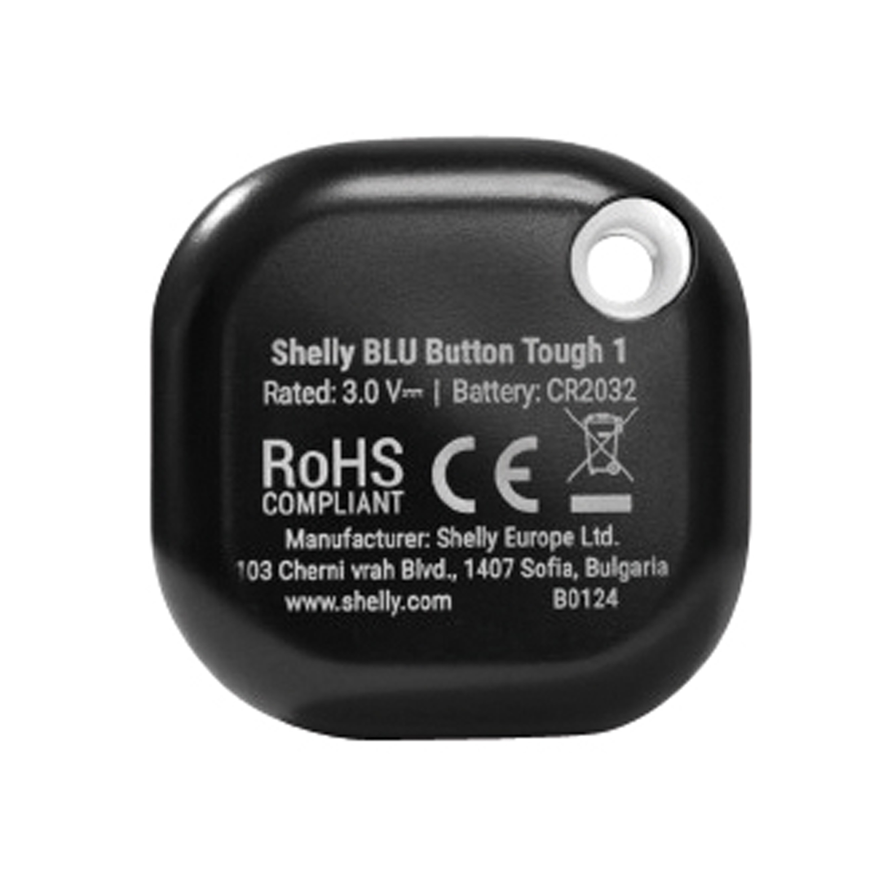 Retro del Shelly BLU Button Tough 1 nero con dettagli prodotto.