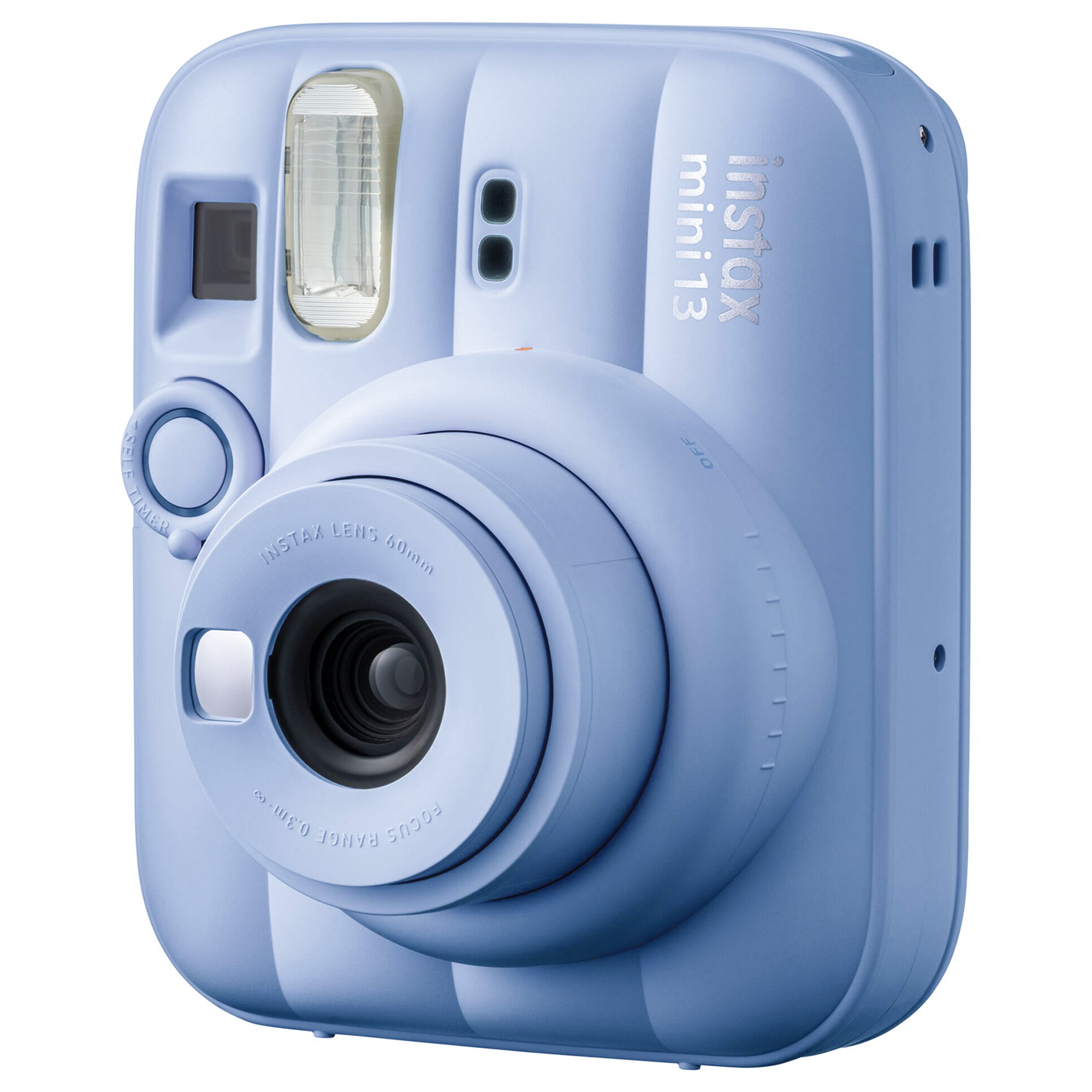 Lensli ve flaşlı açık mavi Instax Mini 12 anında çekim kamerası.