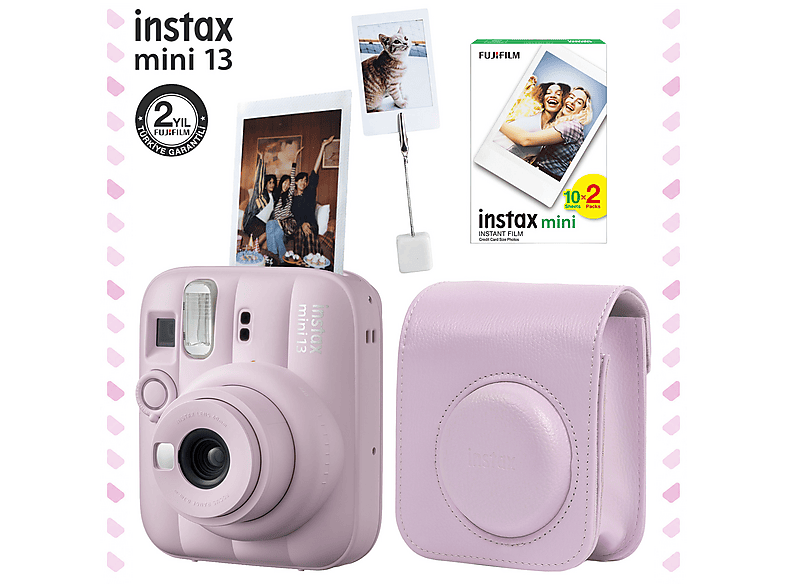 FUJIFILM Instax Mini 13 Candy Pink Deri Çanta Kıskaç ve 20'li Film Hediye Seti Fotoğraf Makinesi Pembe