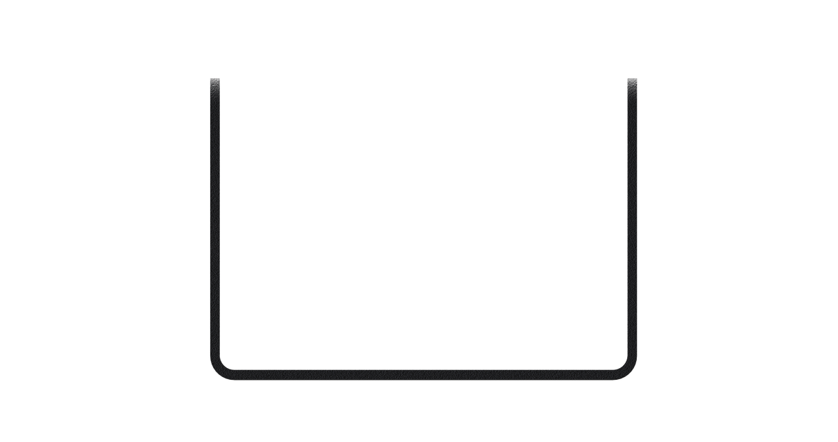 Un profilo metallico minimalista a forma di U su sfondo nero.