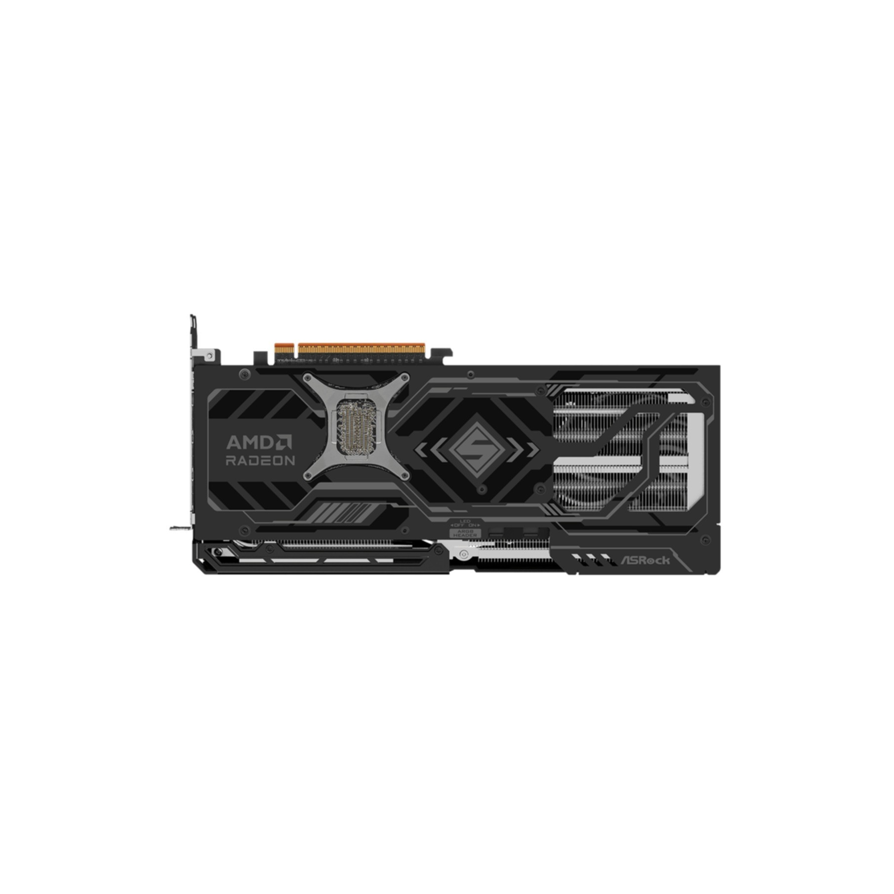 Czarna karta graficzna AMD Radeon z wentylatorami i radiatorem.