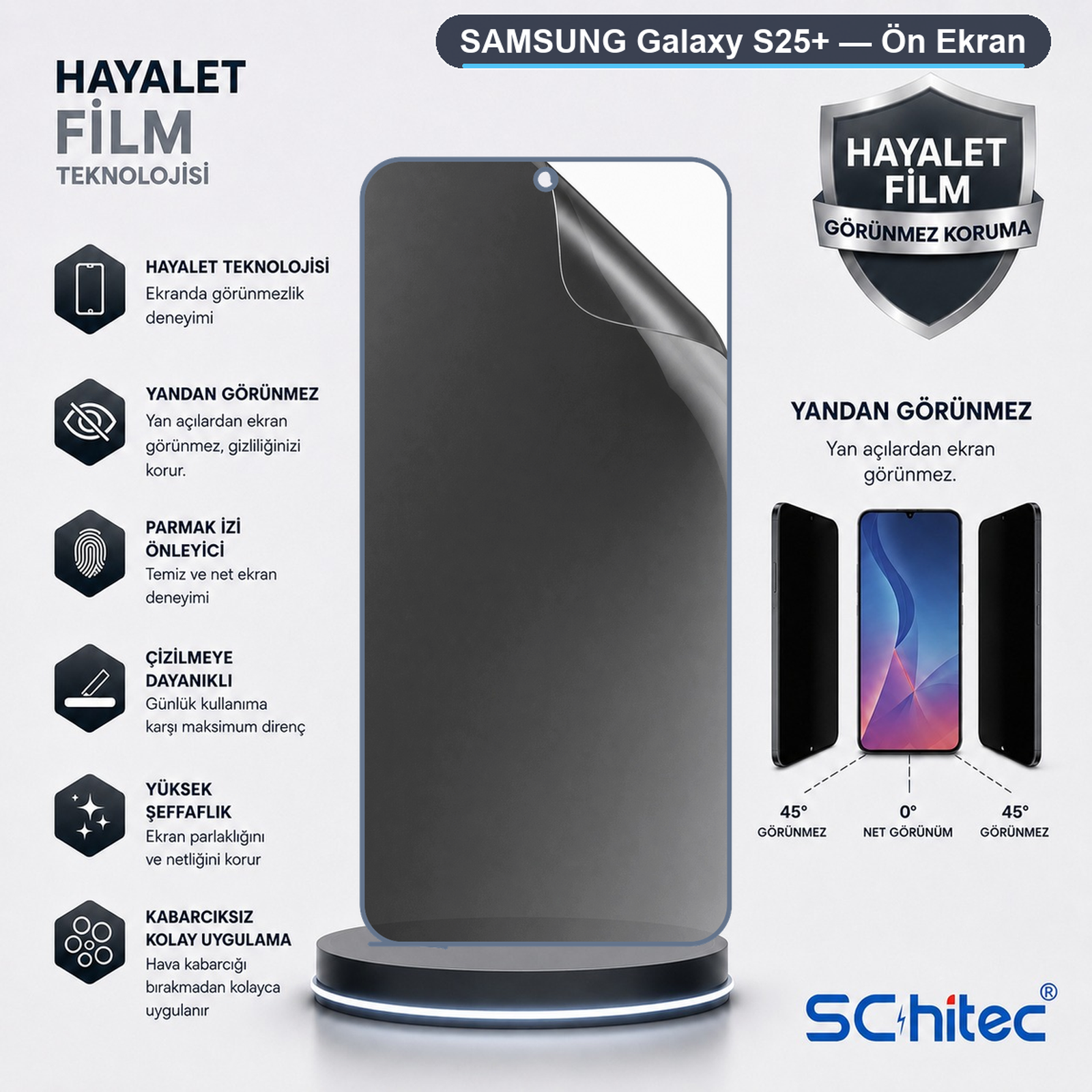 SCHITEC Samsung Galaxy S25+ Uyumlu Ön Yüzey Hayalet Privacy Hidrojel Ekran Koruyucu