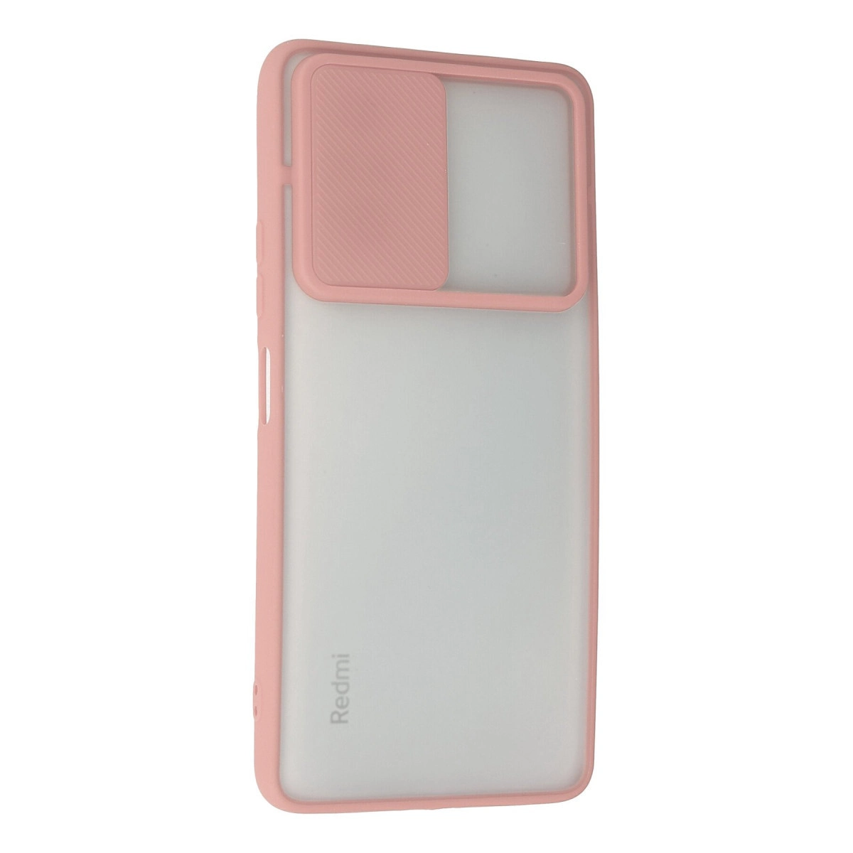 Sürgülü kamera kapaklı ve mat arka yüzeyli pembe akıllı telefon kılıfı.