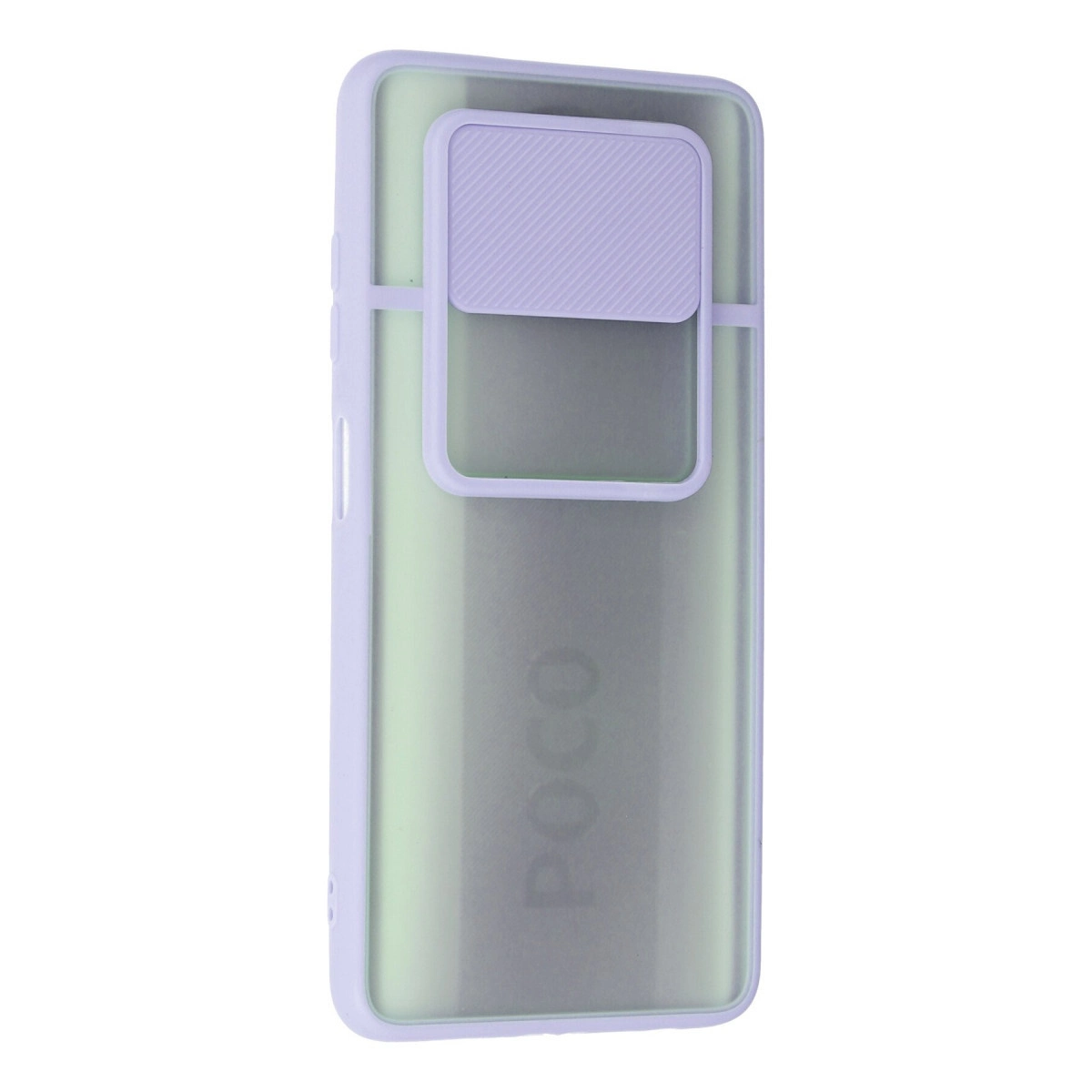 Poco için sürgülü kamera kapaklı mor telefon kılıfı.