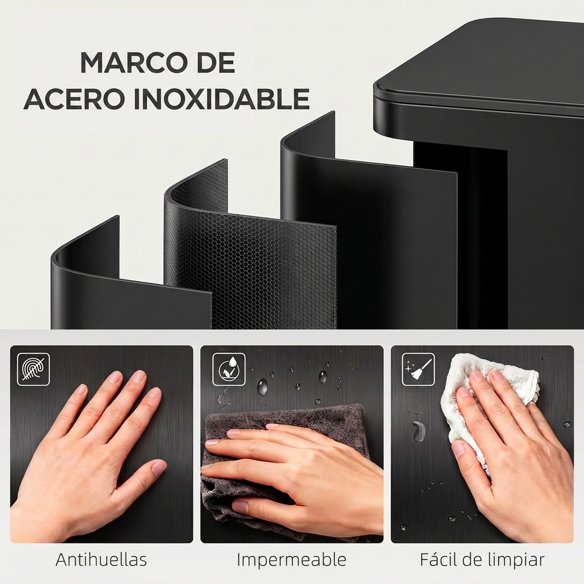 Diagrama de marco de acero inoxidable, antimarcas, impermeable y fácil de limpiar con manos.