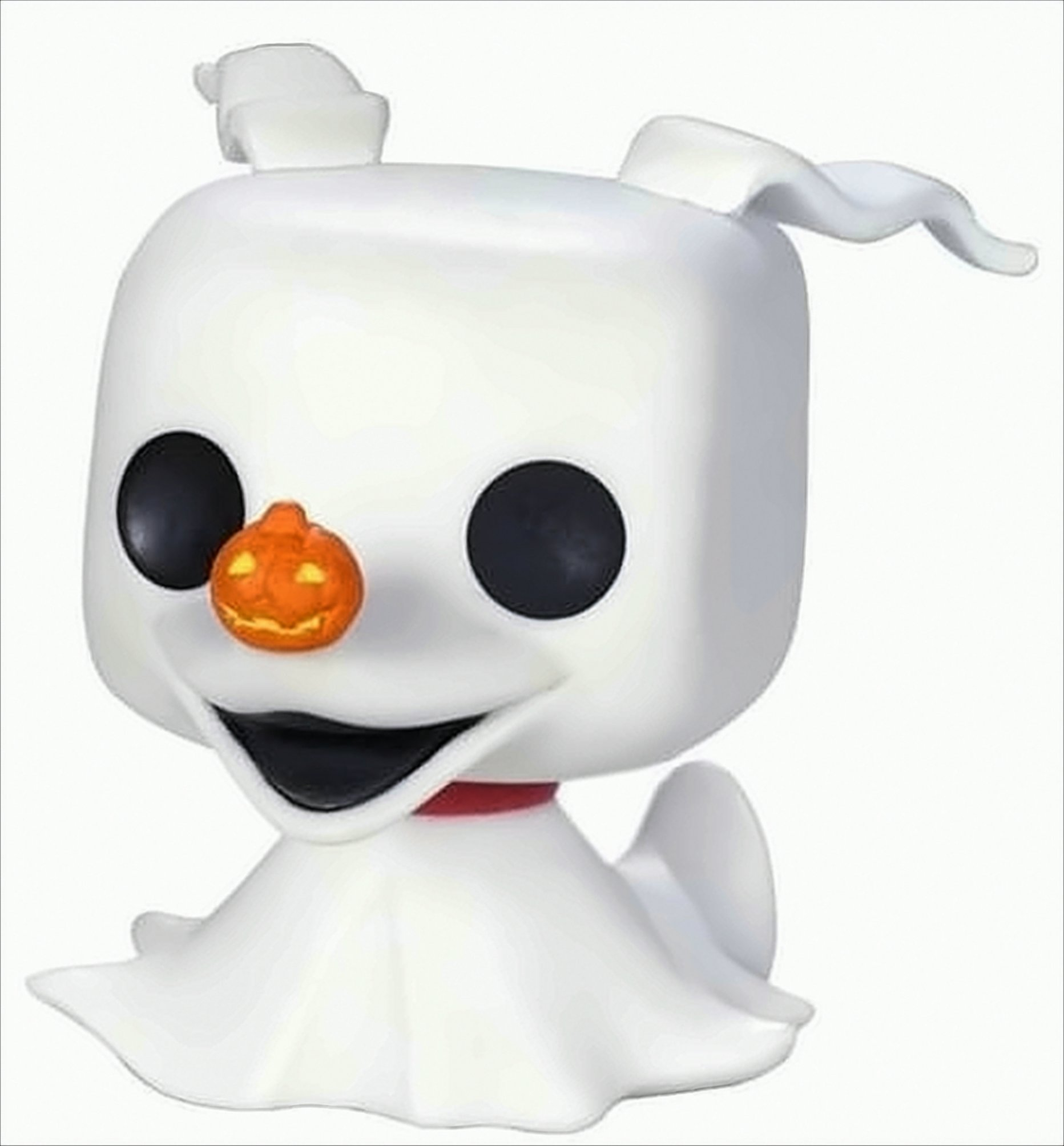 Una statuetta bianca di Zero Funko Pop con naso a zucca.