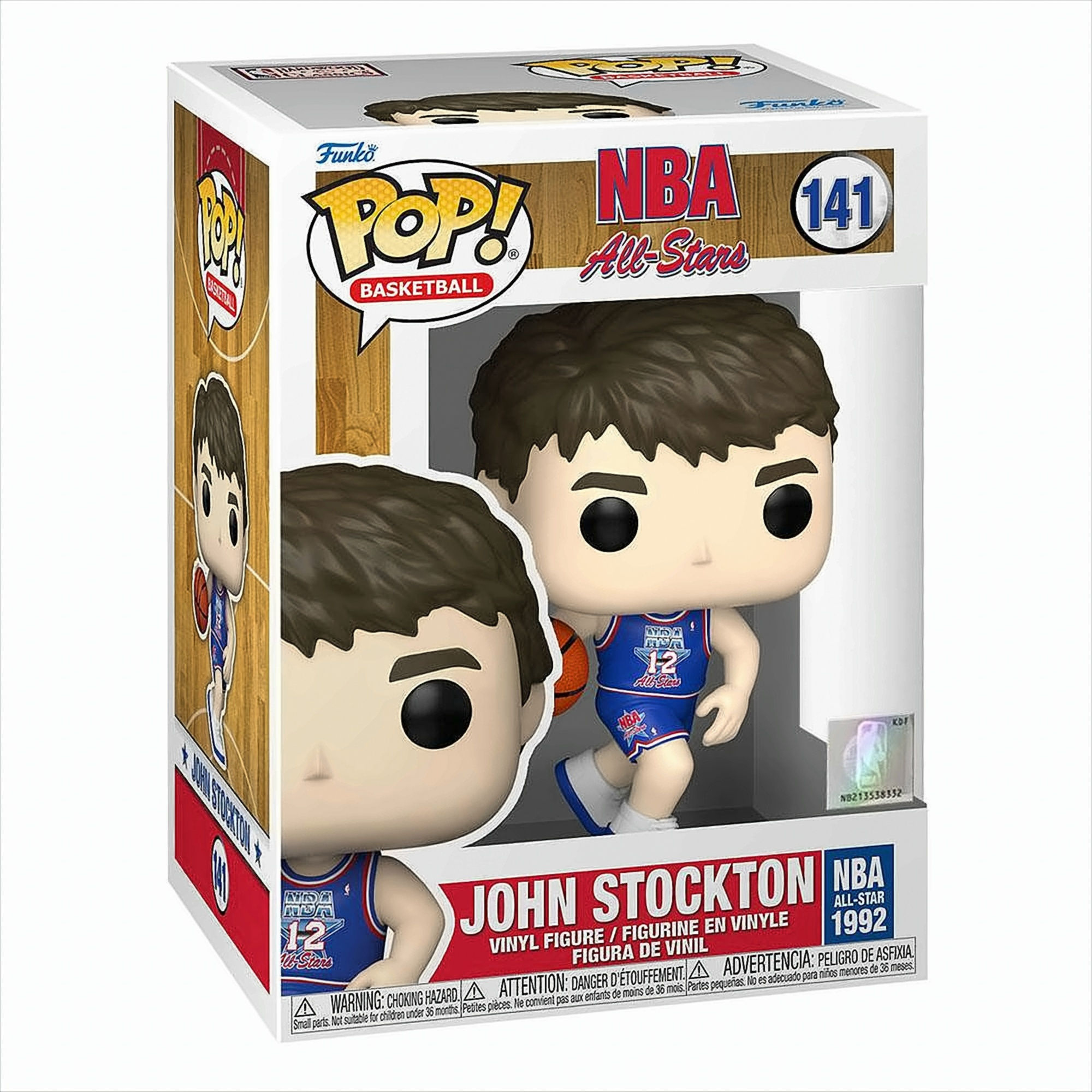Funko Pop John Stockton Vinyl-Figur in Originalverpackung mit NBA 1992 All-Star Design.