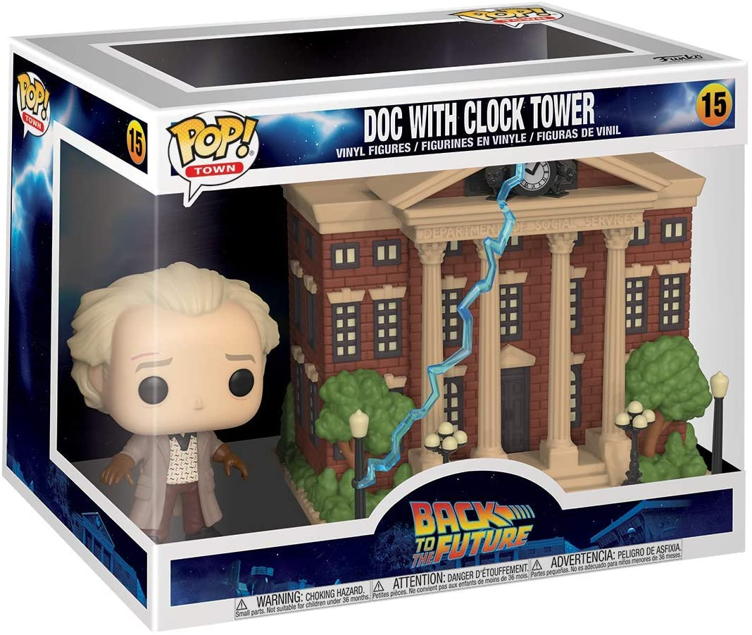Set di figure in vinile Pop! Town con Doc e la torre dell'orologio di Ritorno al futuro.