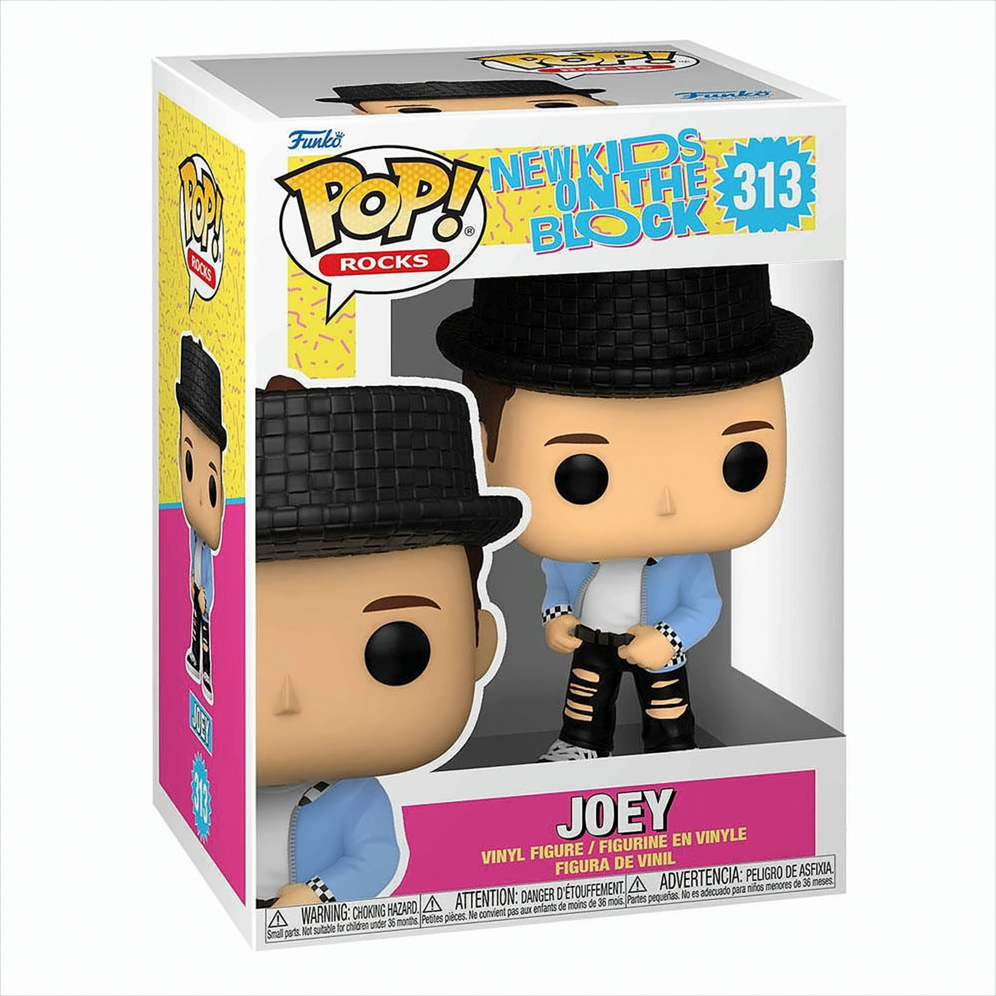 Funko Pop Joey Vinyl-Sammelfigur mit schwarzem Hut und blauer Jacke in seiner Originalverpackung.