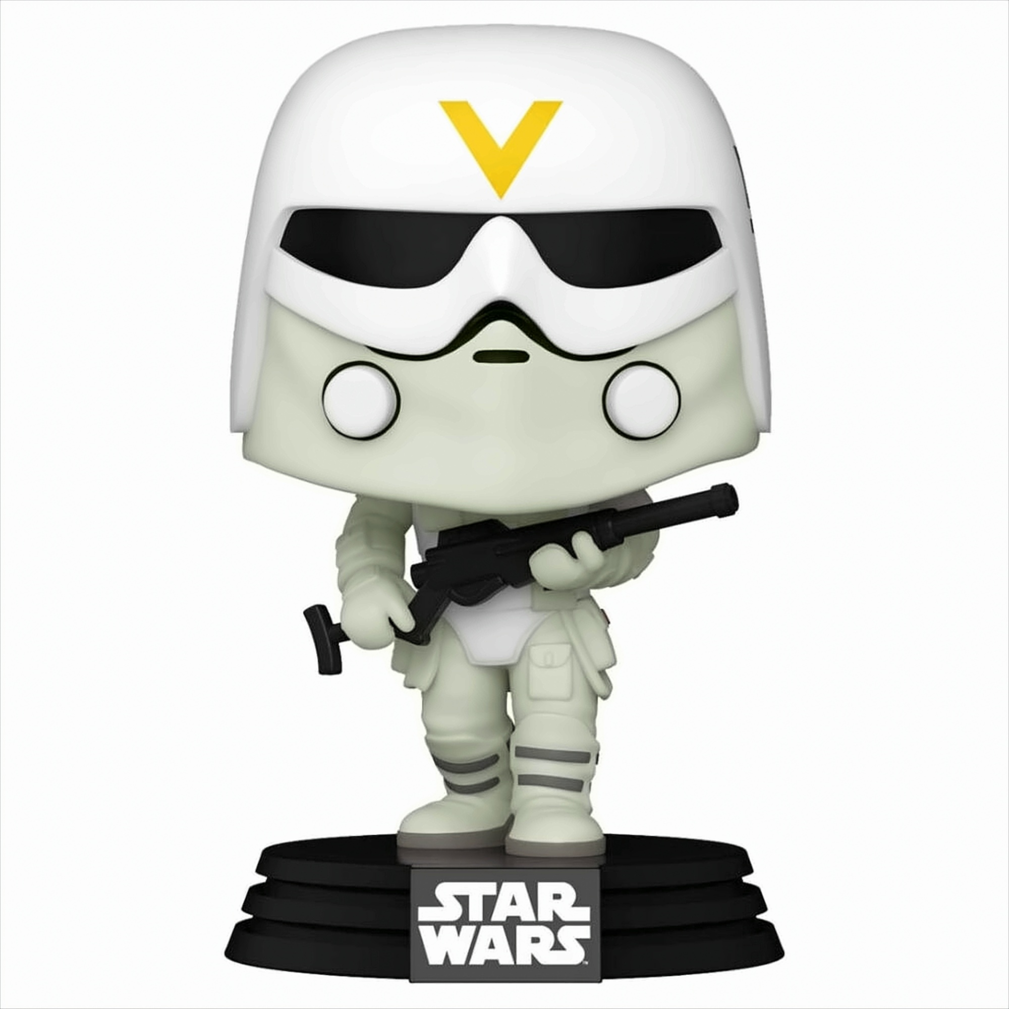 Figura Pop! Snowtrooper di Star Wars in armatura bianca con blaster nero.