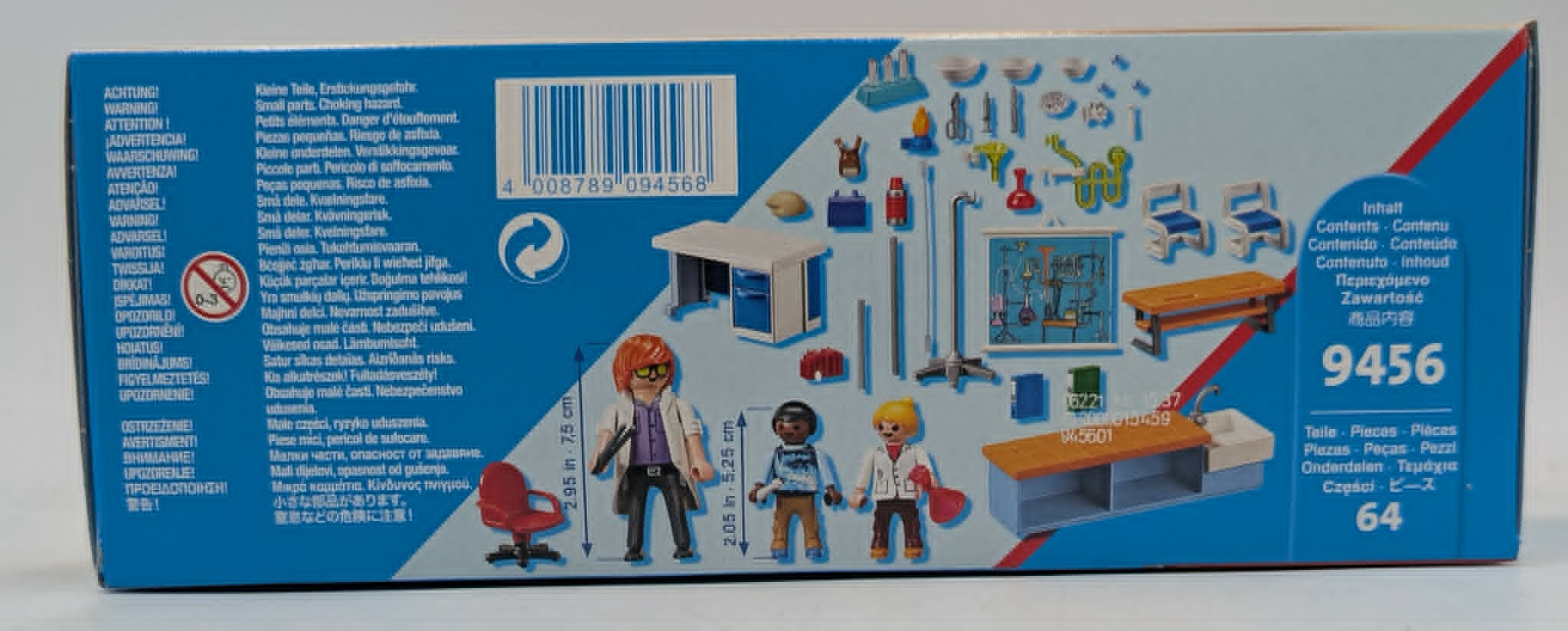 Playmobil-Labor-Set Box mit Figuren und Zubehörteilen.