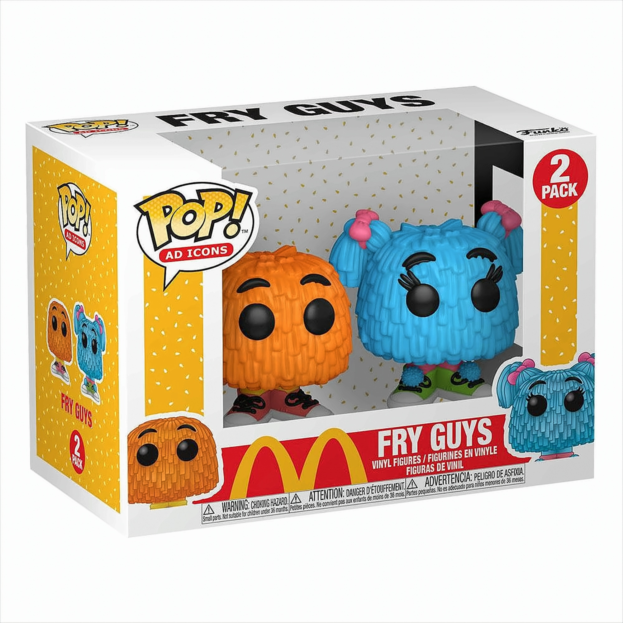 Funko Pop Ad Icons Fry Guys 2er-Pack Vinylfiguren in Schachtel mit orangen und blauen Figuren.