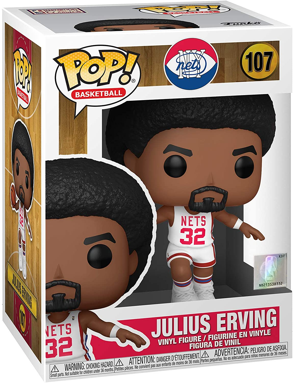 Funko Pop Vinyl Figur von Julius Erving im Nets Trikot Nummer 32, in Originalverpackung.