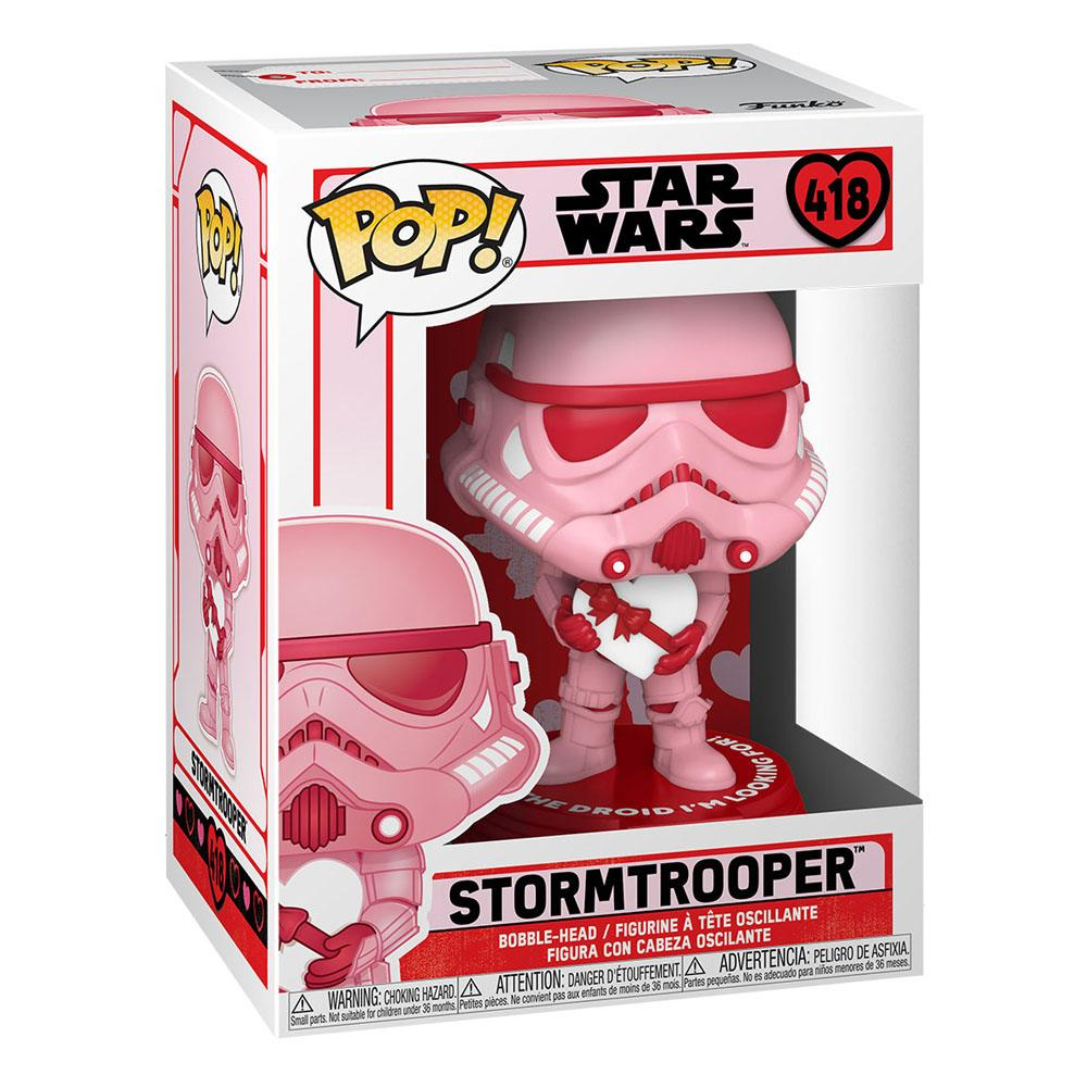 Eine rosa Star Wars Stormtrooper Funko Pop Figur in einer ungeöffneten, rot-weißen Sammlerbox.