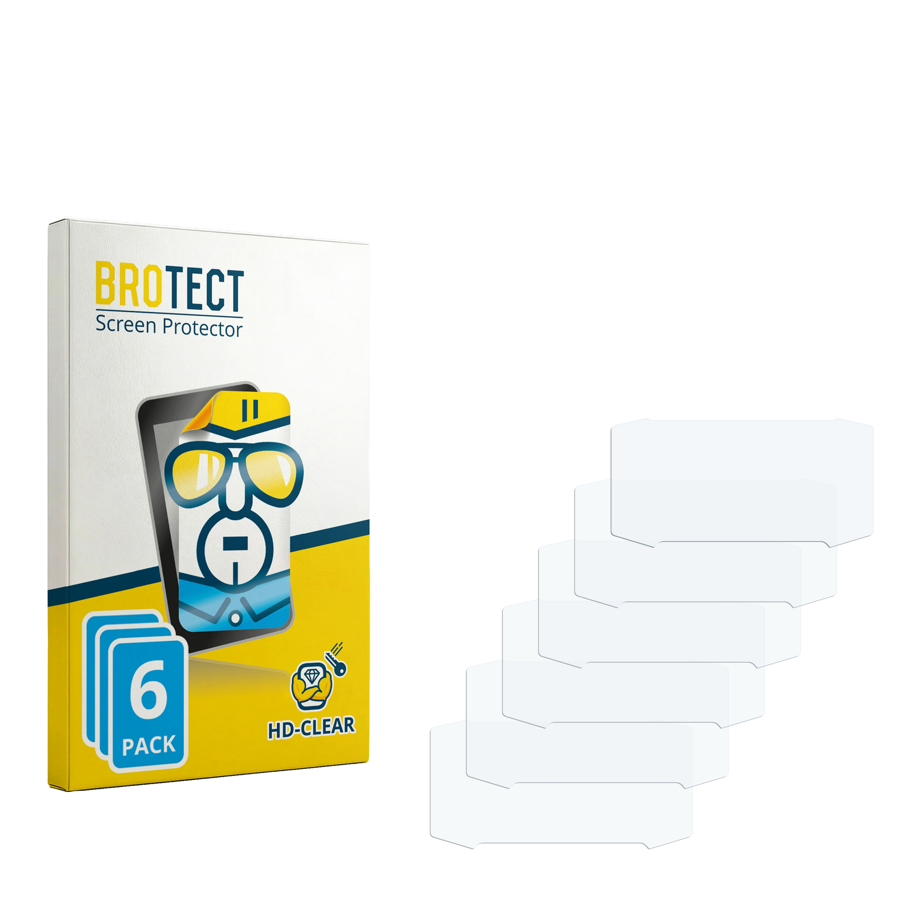 BROTECT 6-Pack HD-Clear Displayschutzfolie mit Verpackung und sechs transparenten Folien.