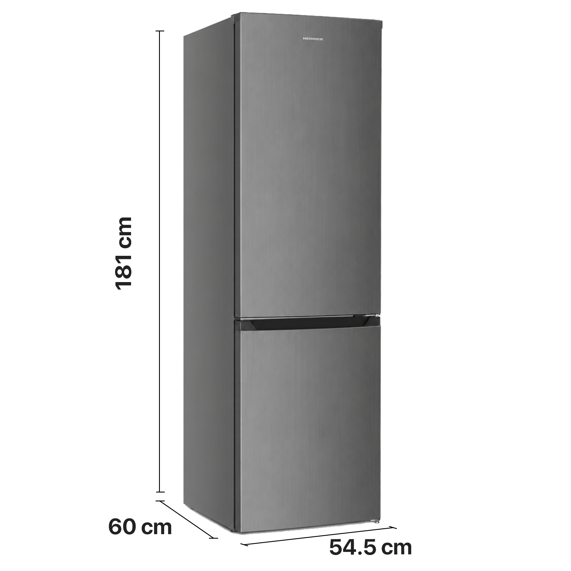 Grijze Heinner koelkast van 181x54,5x60 cm.