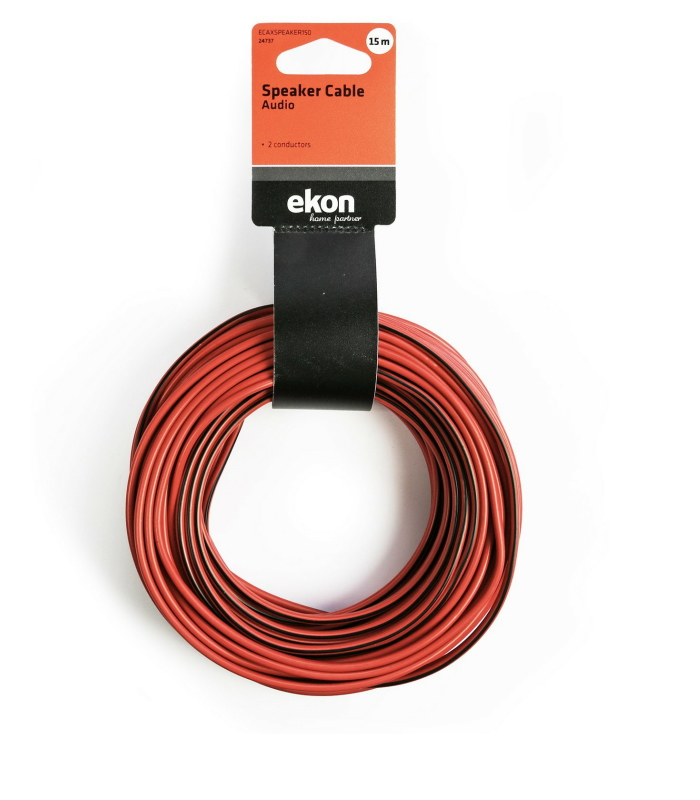 Cable de altavoz enrollado rojo y negro de 15m con embalaje.