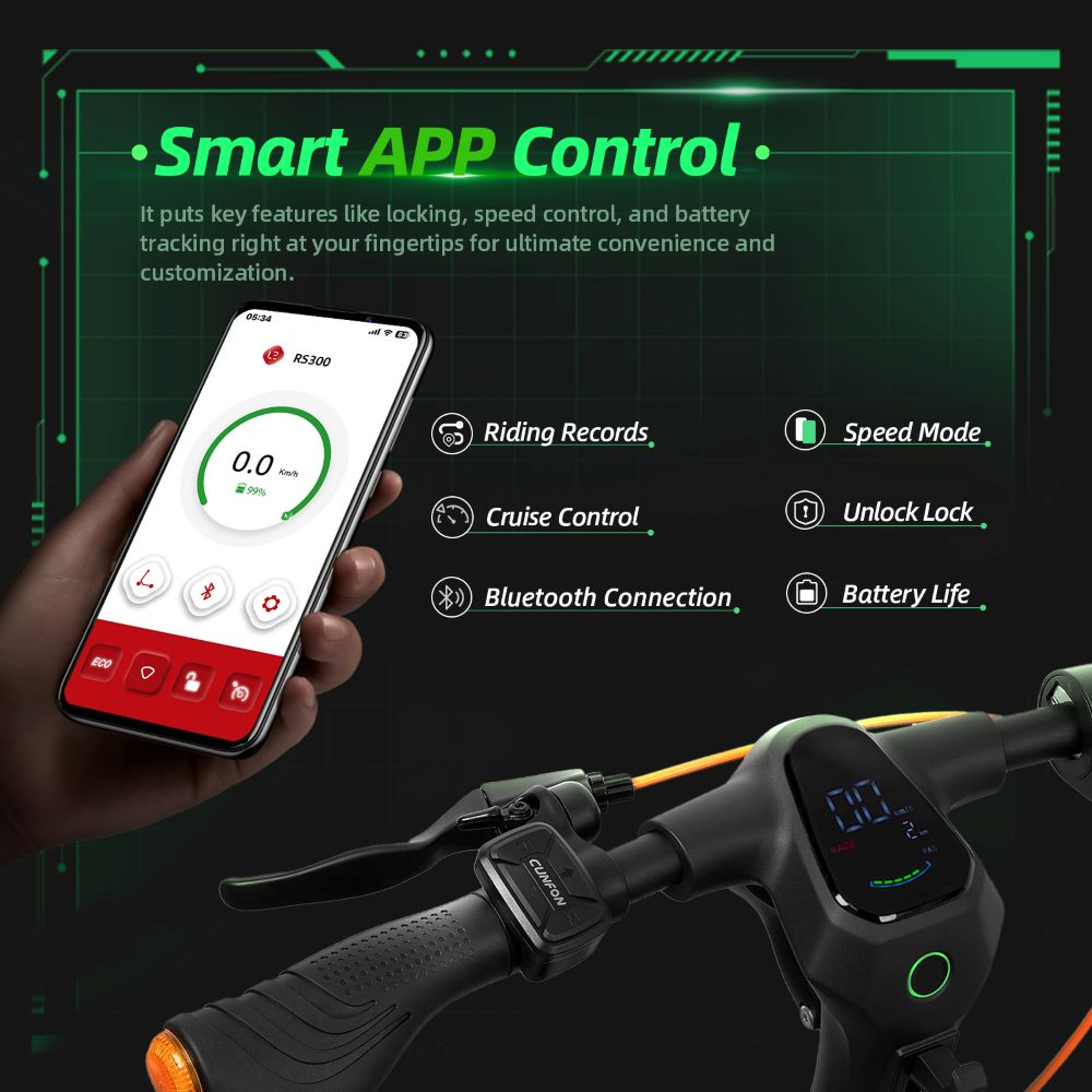 Mano tiene uno smartphone con app per controllare funzioni del monopattino come velocità e batteria.