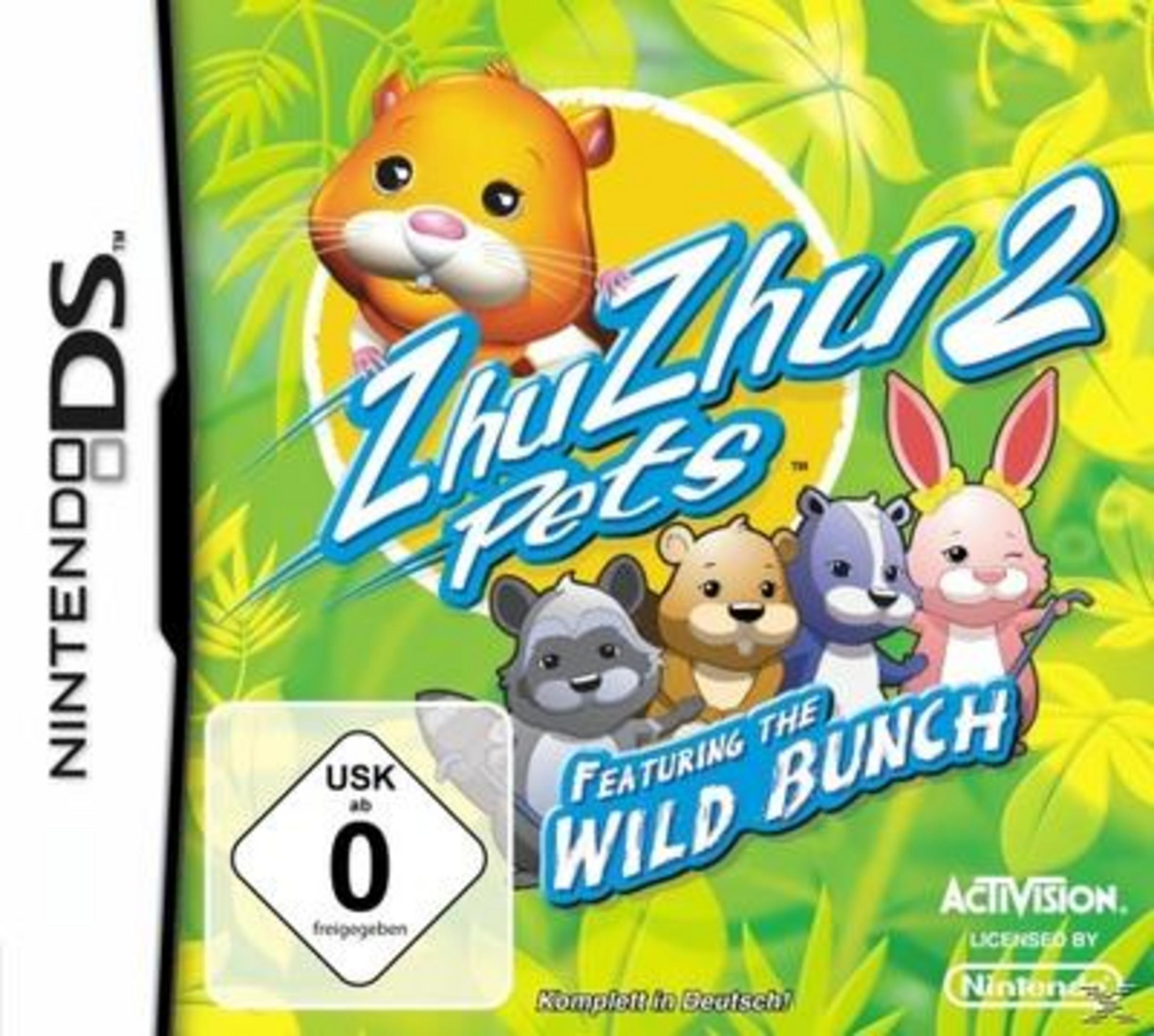 Nintendo DS Spielhülle von Zhu Zhu Pets 2 mit bunten Hamsterfiguren vor grünem Blätterhintergrund.