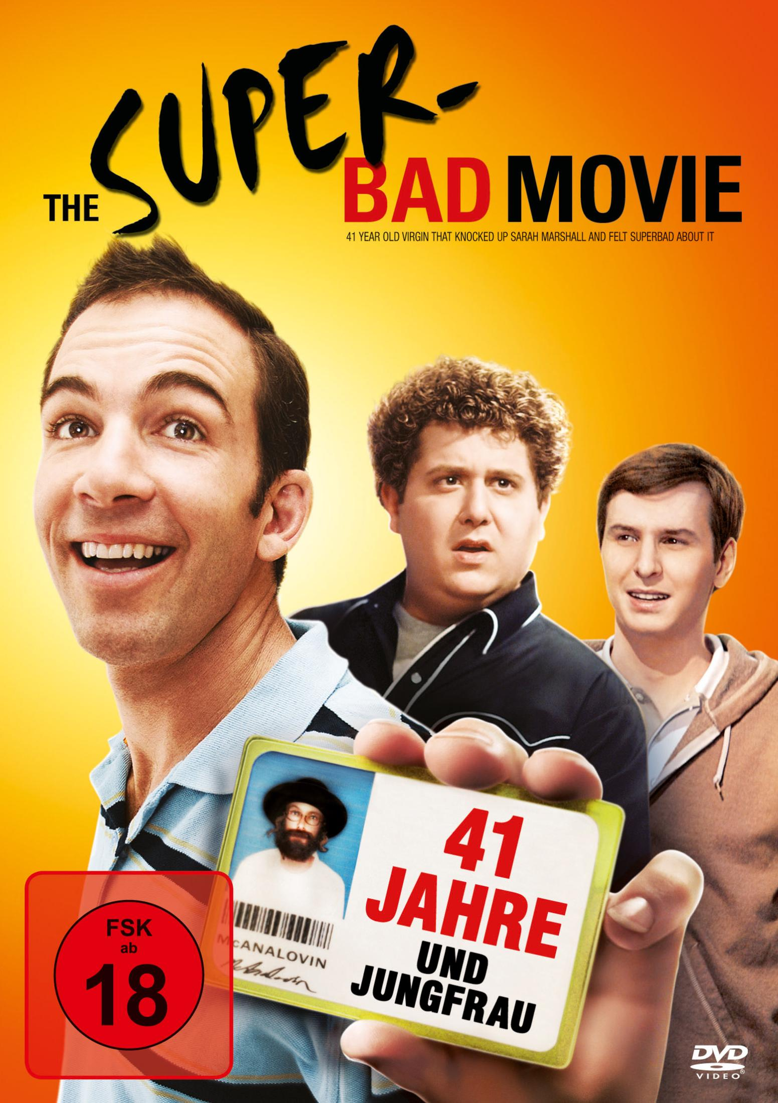 DVD-Cover mit drei Männern und einem gefälschten Ausweis vor gelbem Hintergrund.