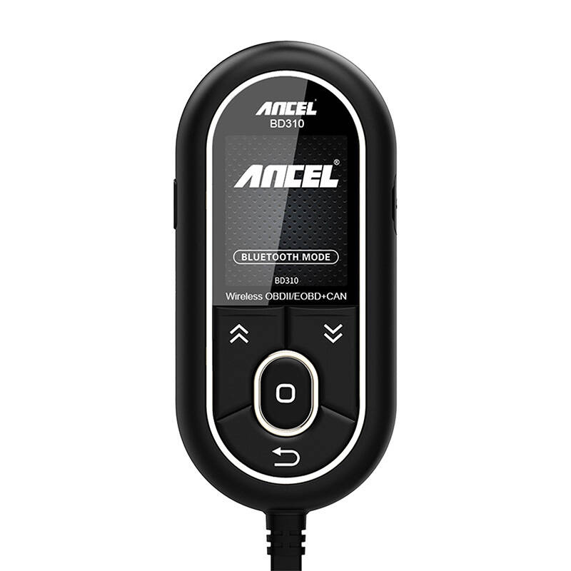 Uno scanner diagnostico OBD2 Ancel BD310 nero con schermo, frecce di navigazione e pulsante centrale.