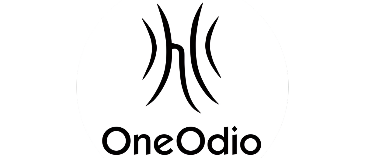 Il logo presenta linee curve di onde sonore sopra il testo OneOdio.