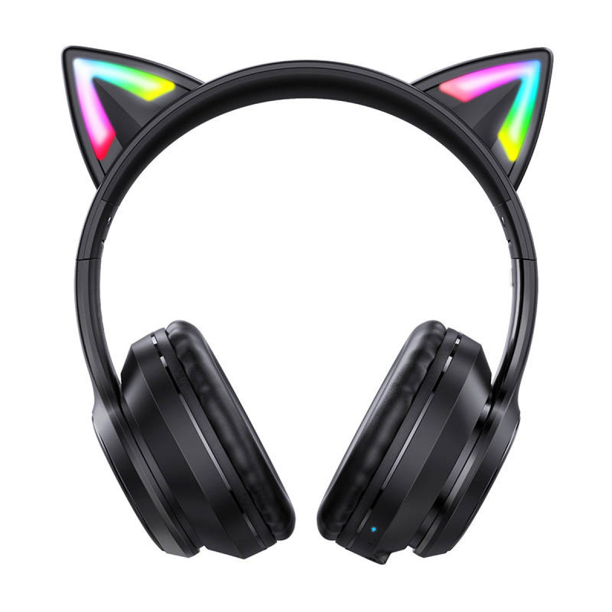 Cuffie nere con orecchie di gatto RGB luminose e cuscinetti imbottiti.