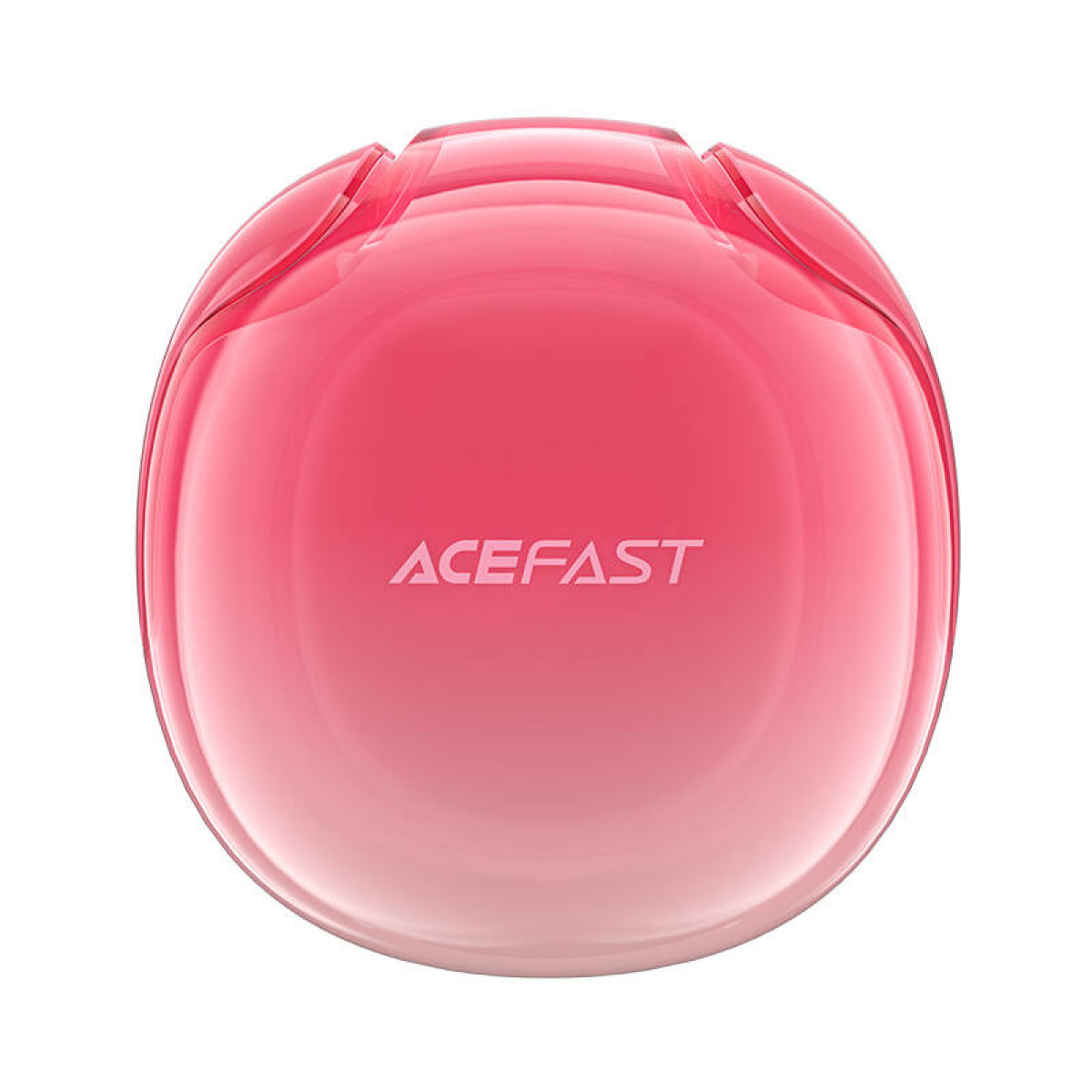 Una custodia di ricarica Acefast rosa lucida con design arrotondato e traslucido su sfondo bianco.