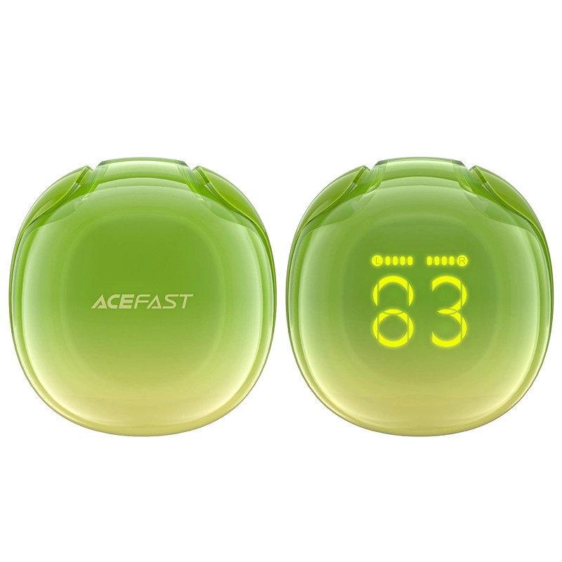 Due custodie di ricarica Acefast verde chiaro con display digitale percentuale su sfondo bianco.