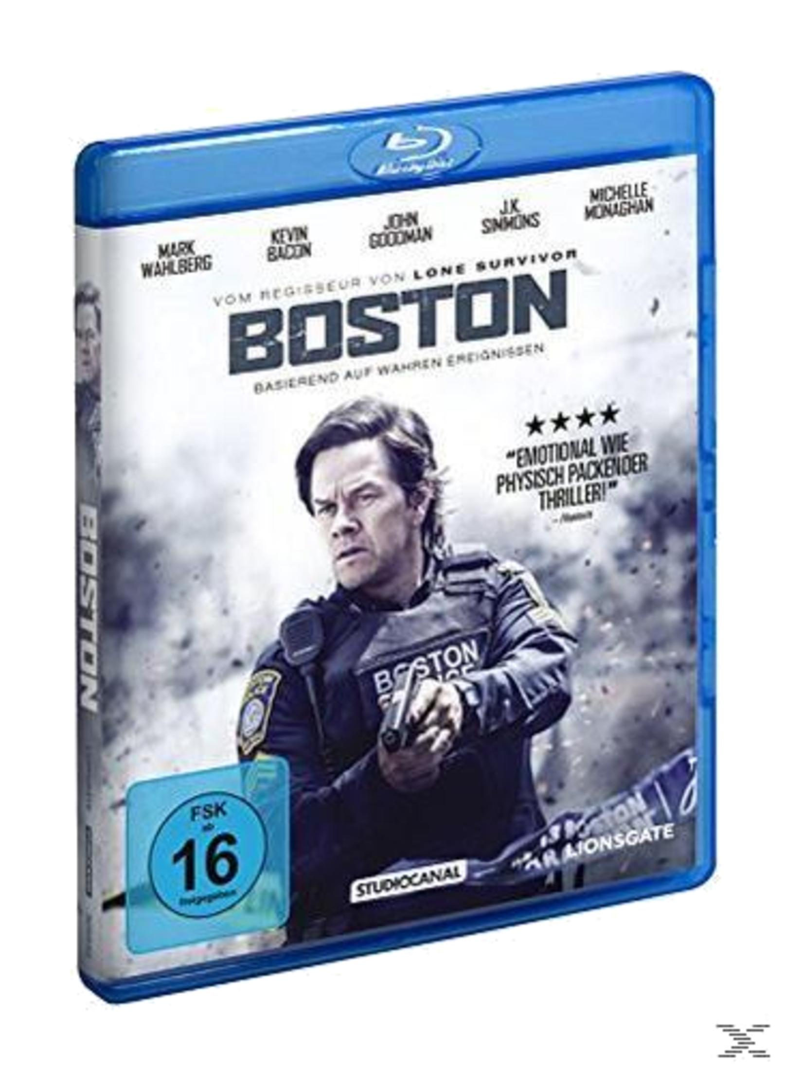 Blu-ray-Hülle des Films Boston mit Mark Wahlberg in Polizeiuniform und Waffe.