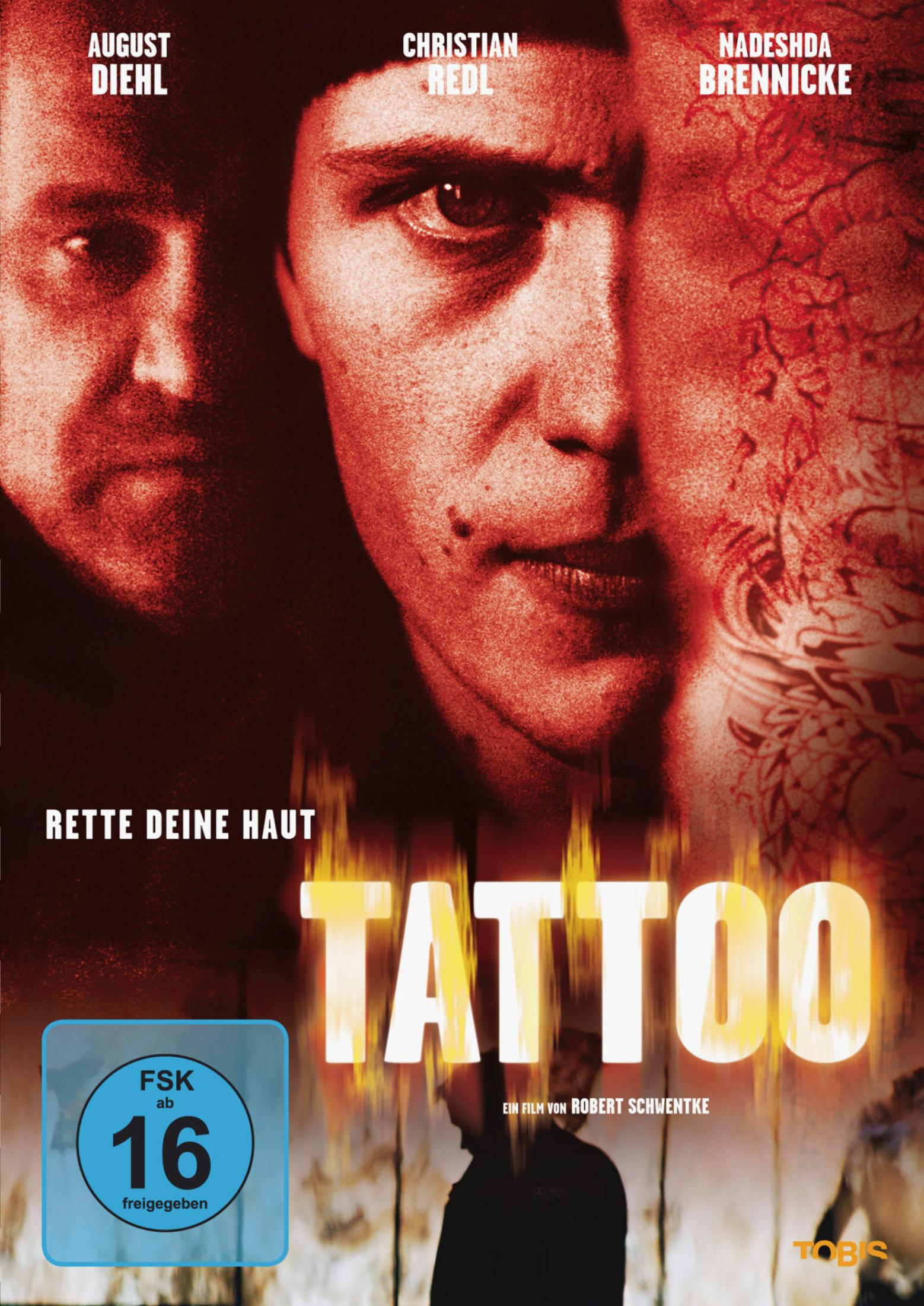 Filmplakat für Tattoo mit Gesichtern von August Diehl und Christian Redl vor rotem Hintergrund.