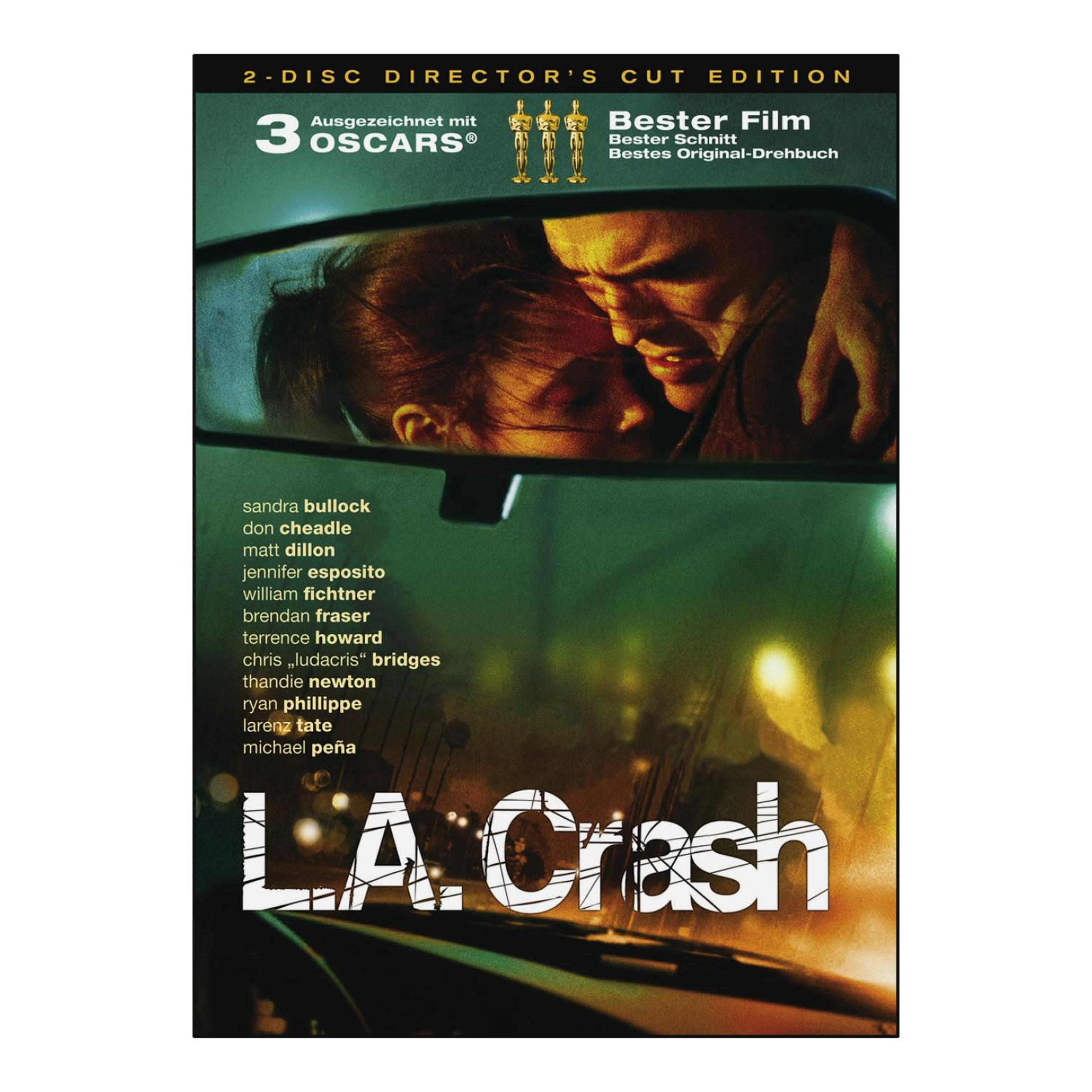 DVD-Cover von L.A. Crash mit zwei Personen im Autospiegel und der Darstellerliste links.