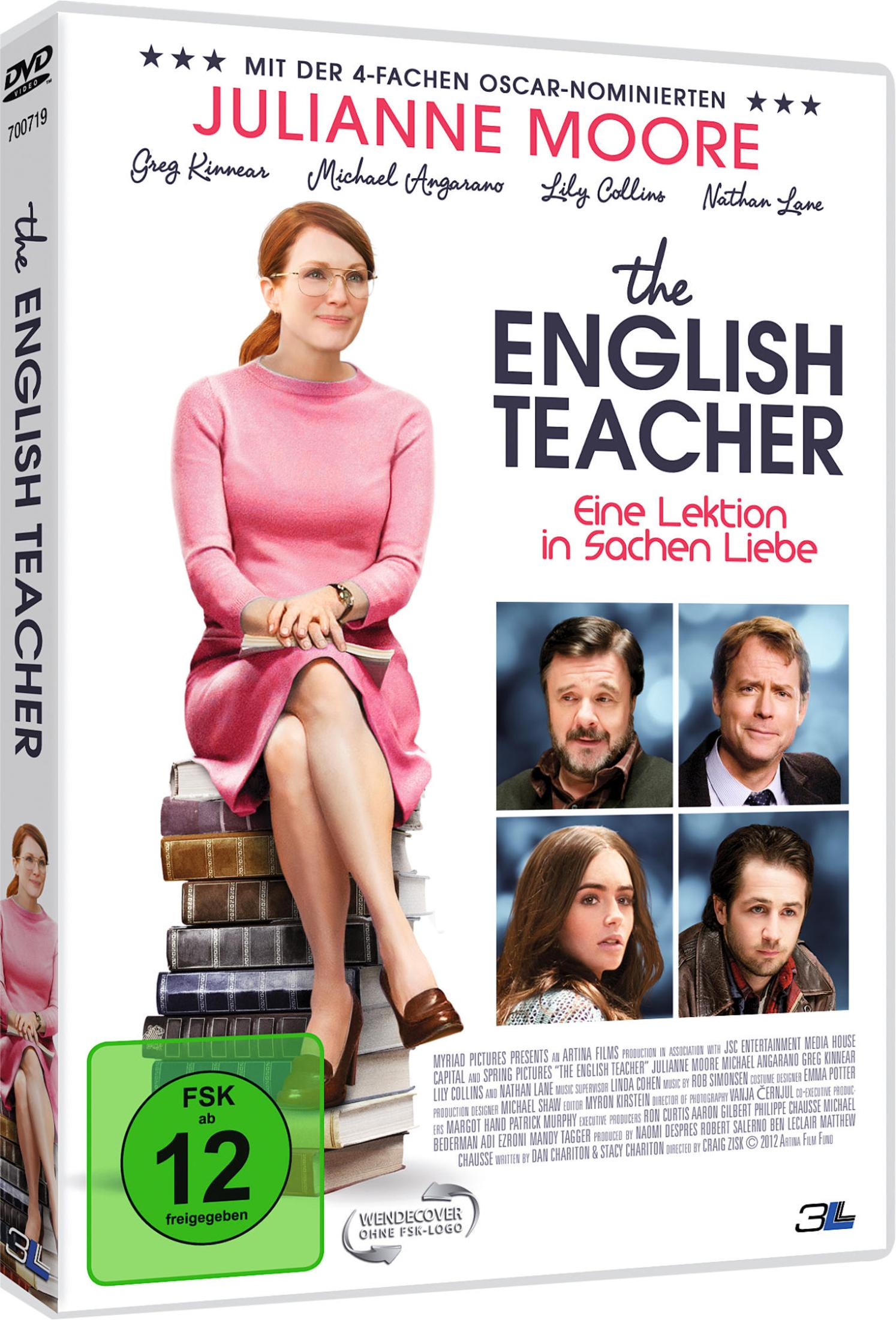 DVD-Cover von The English Teacher mit Julianne Moore auf einem Stapel Bücher und vier weiteren Darstellern.
