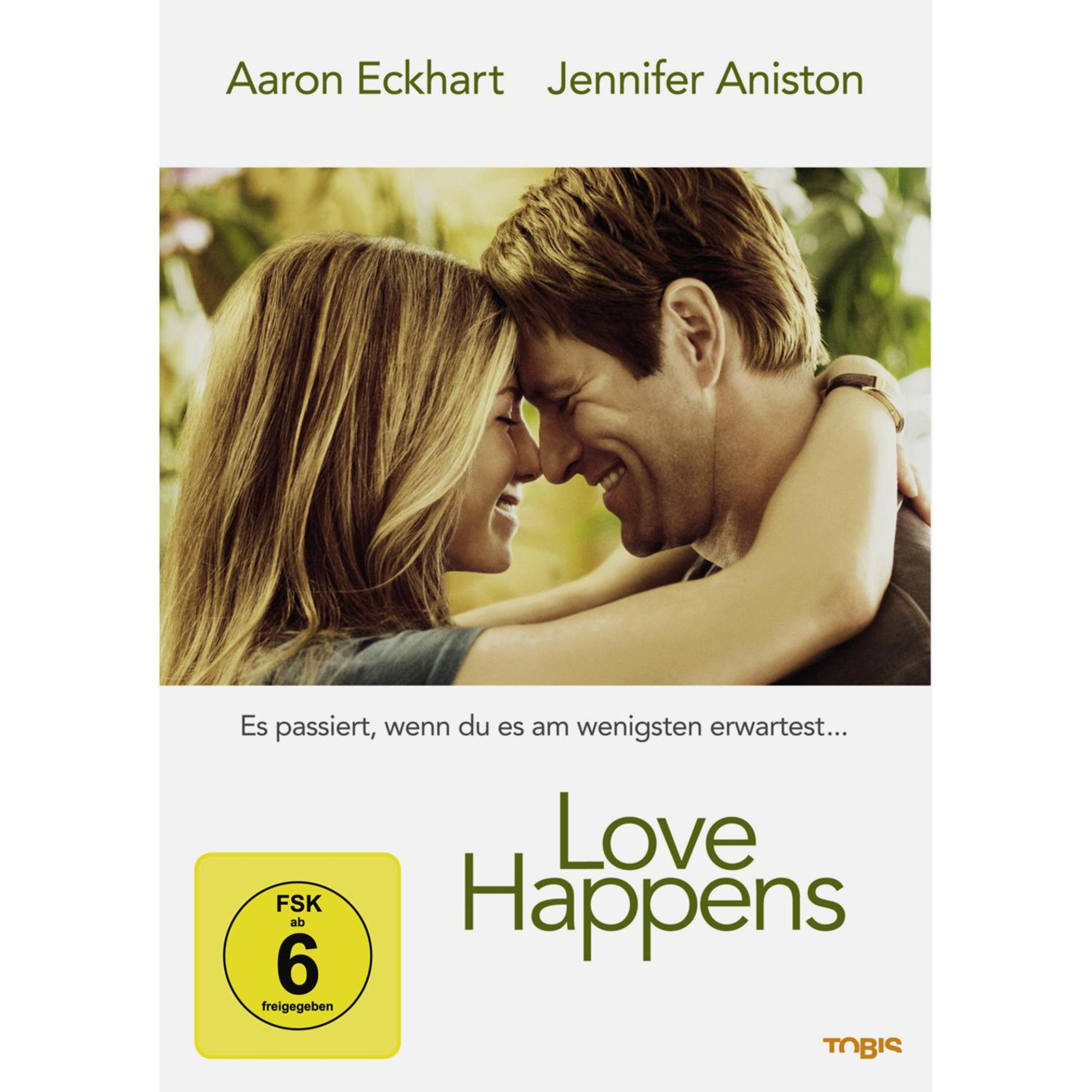 Jennifer Aniston und Aaron Eckhart umarmen sich lächelnd auf dem Filmposter von Love Happens.
