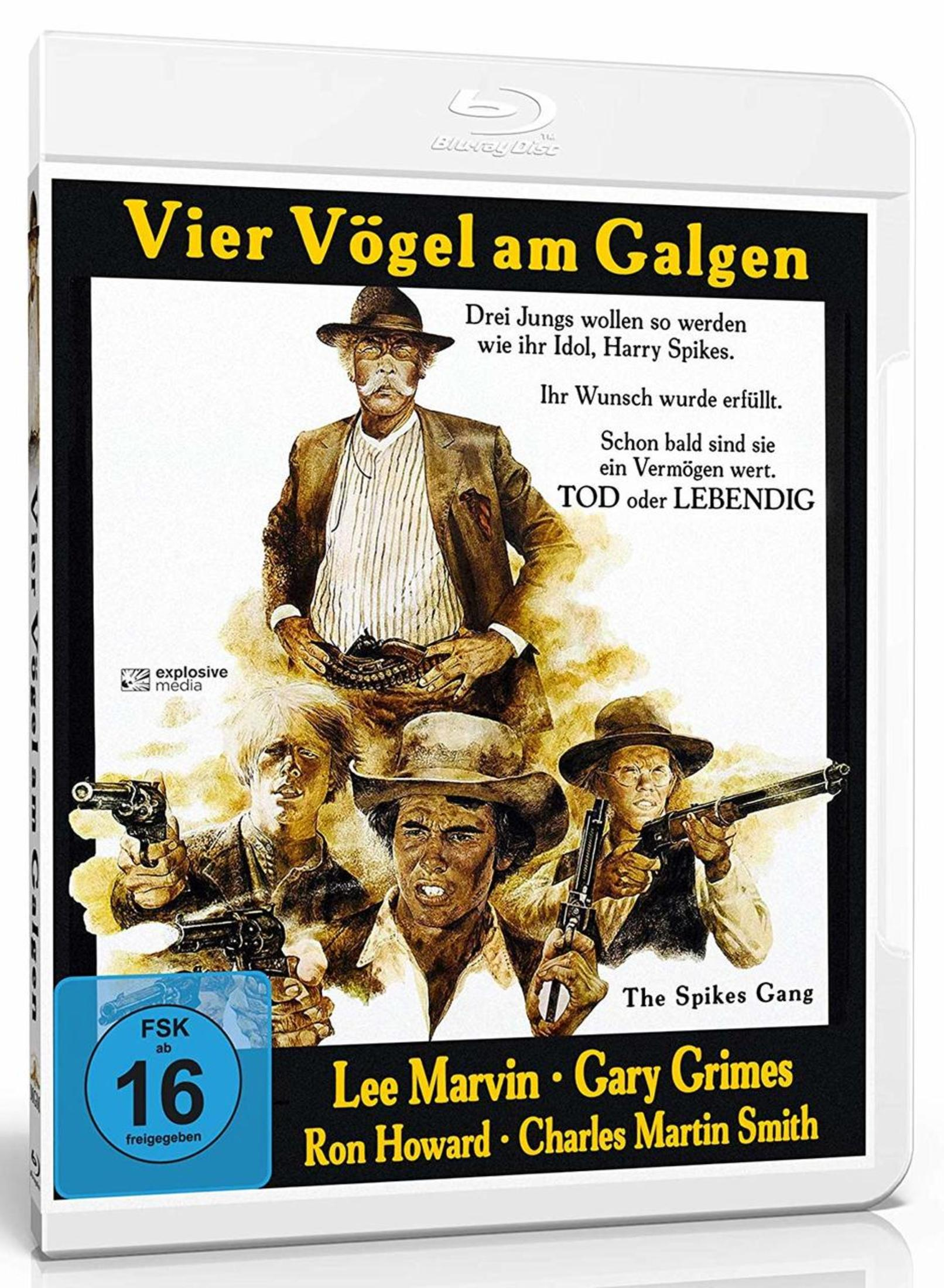 Blu-ray Cover des Westerns Vier Vögel am Galgen mit Lee Marvin, Gary Grimes, Ron Howard und Charles Martin Smith.