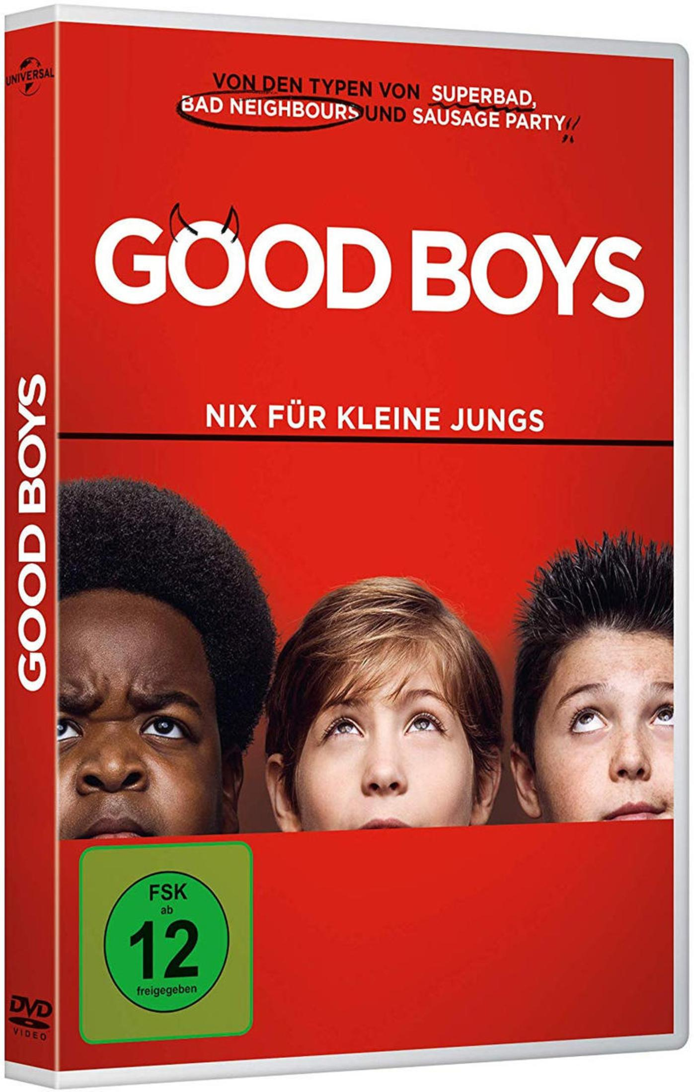 DVD-Hülle des Films Good Boys mit drei Jungen vor rotem Hintergrund.