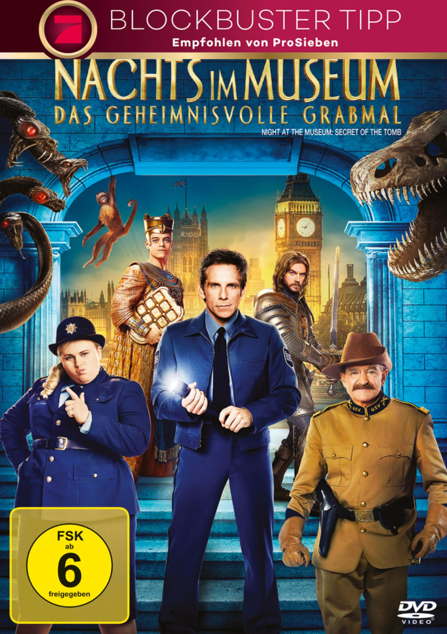 Filmposter von Nachts im Museum 3 mit Charakteren und Big Ben im Hintergrund.