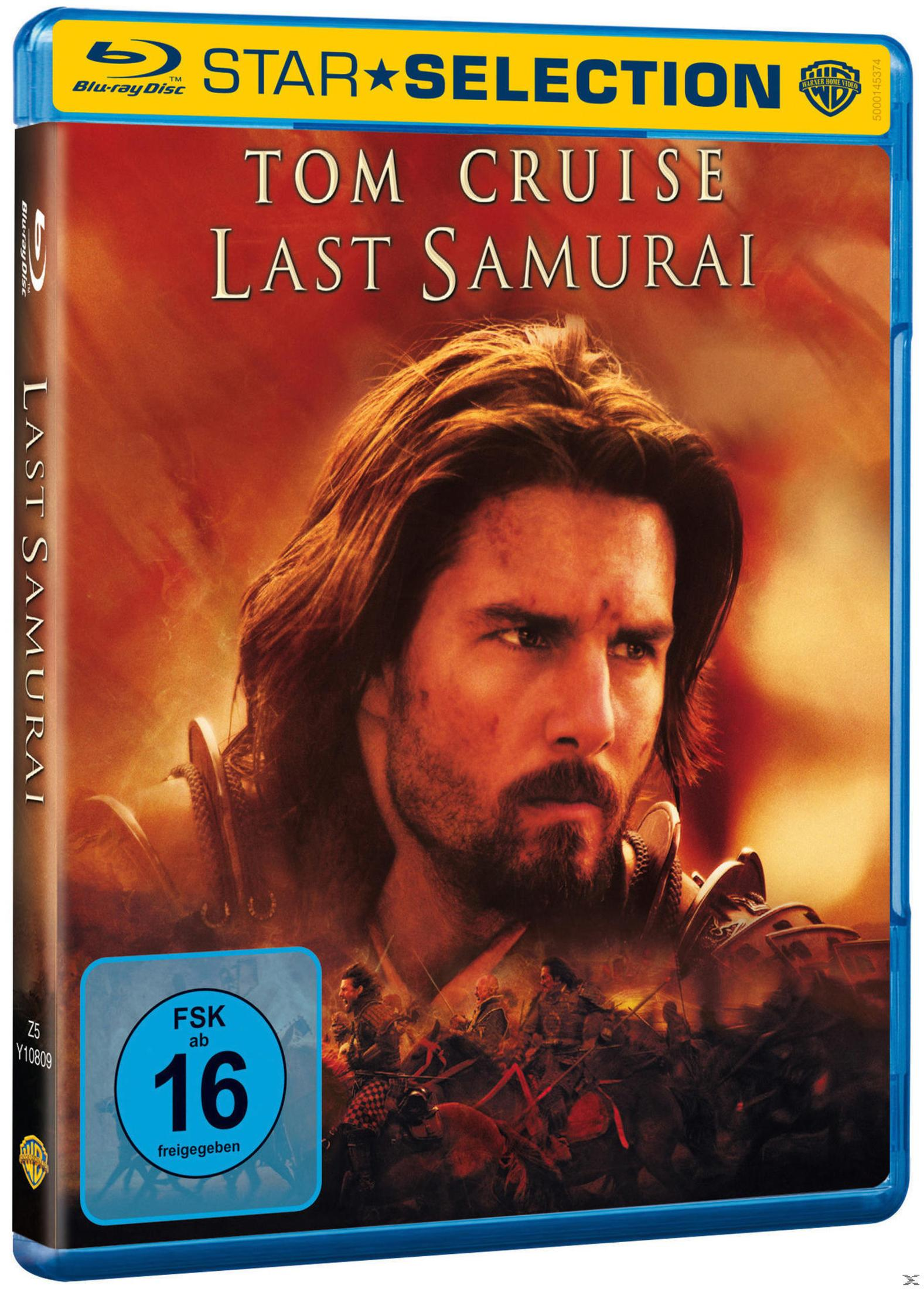 Blu-ray-Hülle von Der letzte Samurai mit Tom Cruise vor einer Kampfszene und deutscher FSK-16-Altersfreigabe.