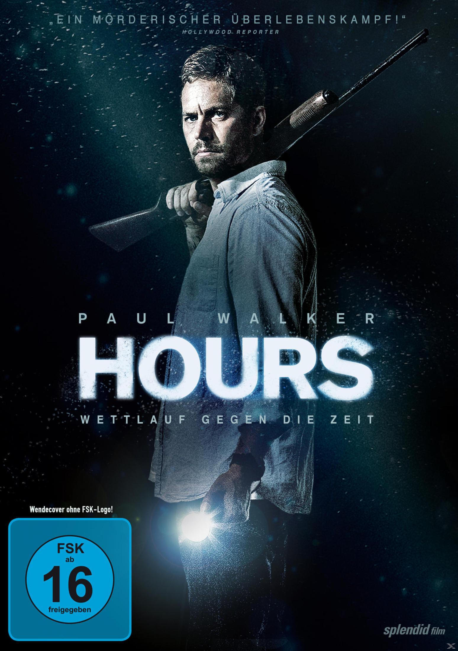 Paul Walker hält ein Gewehr und eine Taschenlampe auf dem Filmplakat zu 'Hours'.