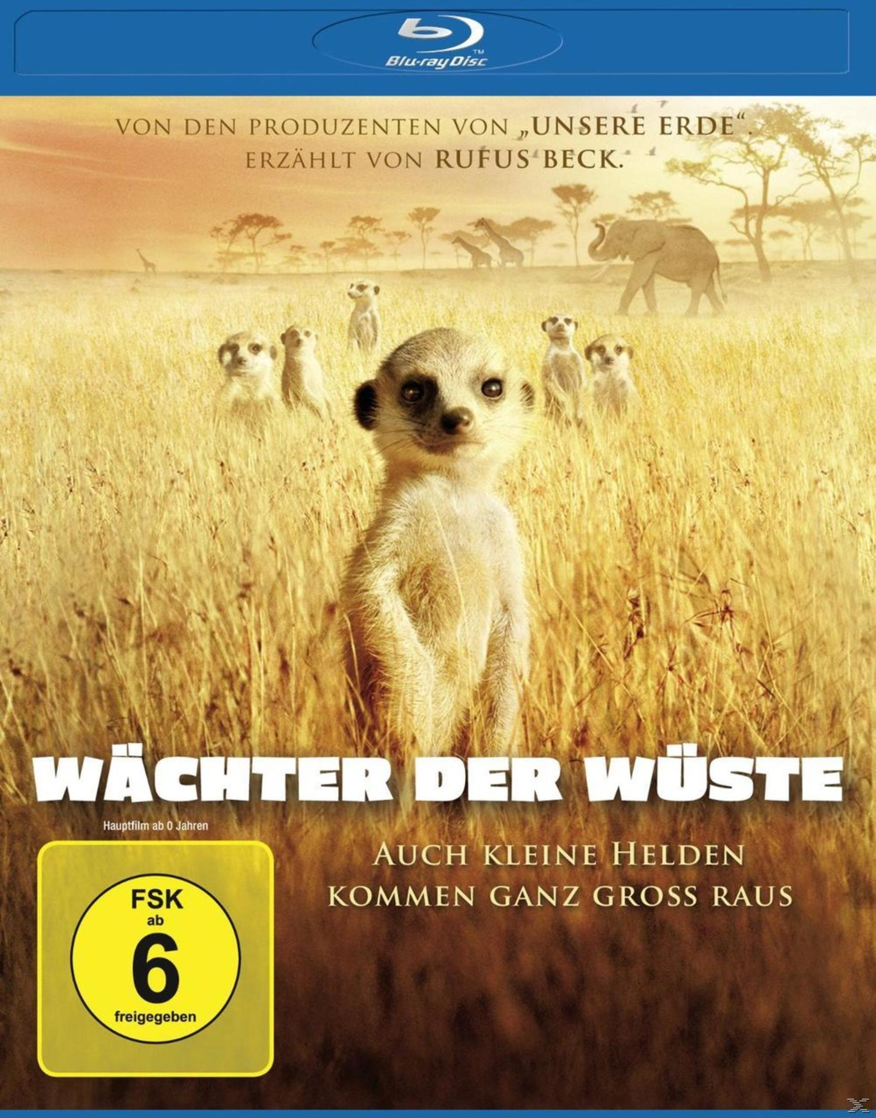 Ein Erdmännchen steht im Vordergrund auf einer Savanne, dahinter weitere Tiere und Text.