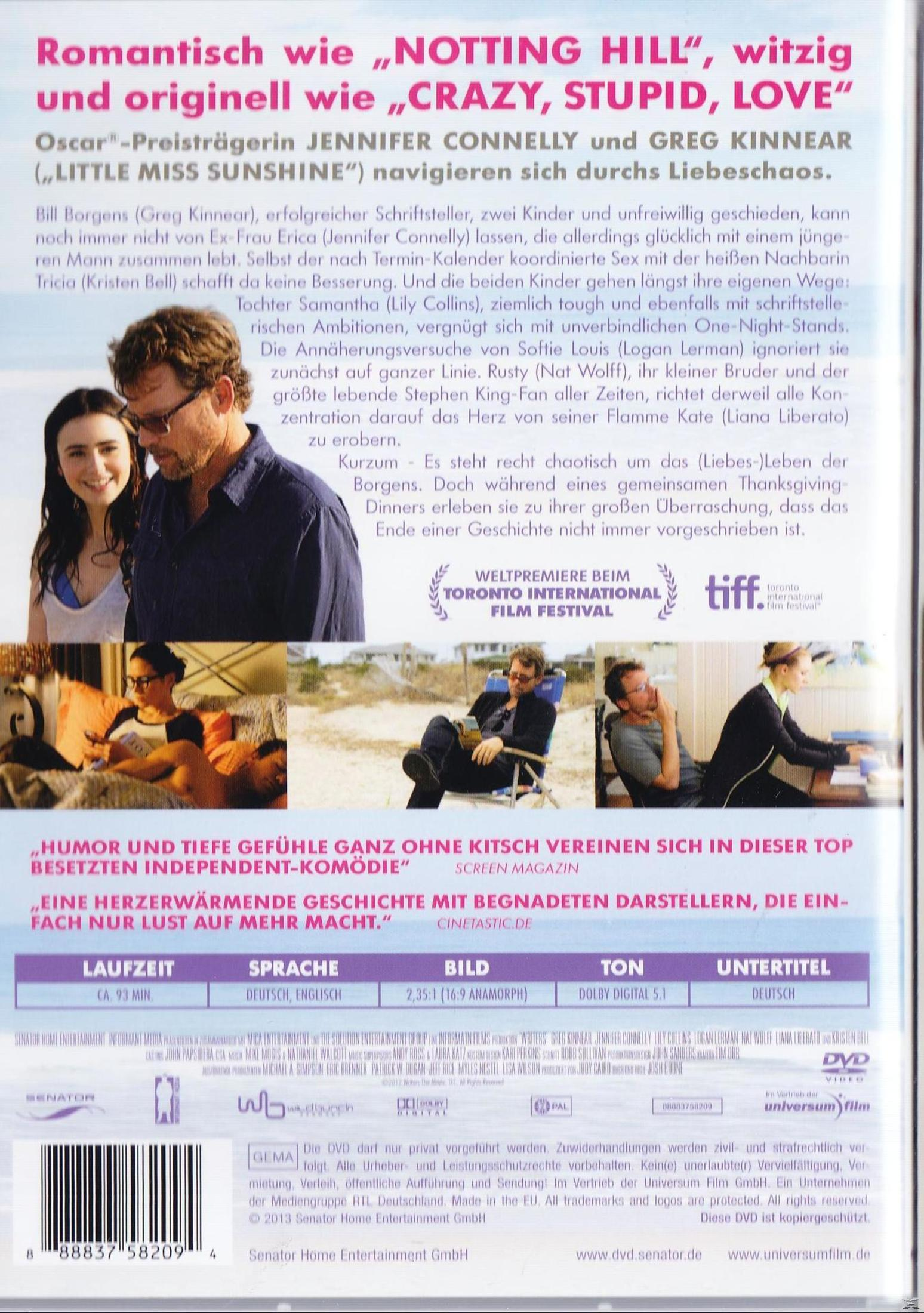 Filmcover der DVD 'Writers' mit Texten in deutscher Sprache und Fotos der Schauspieler.