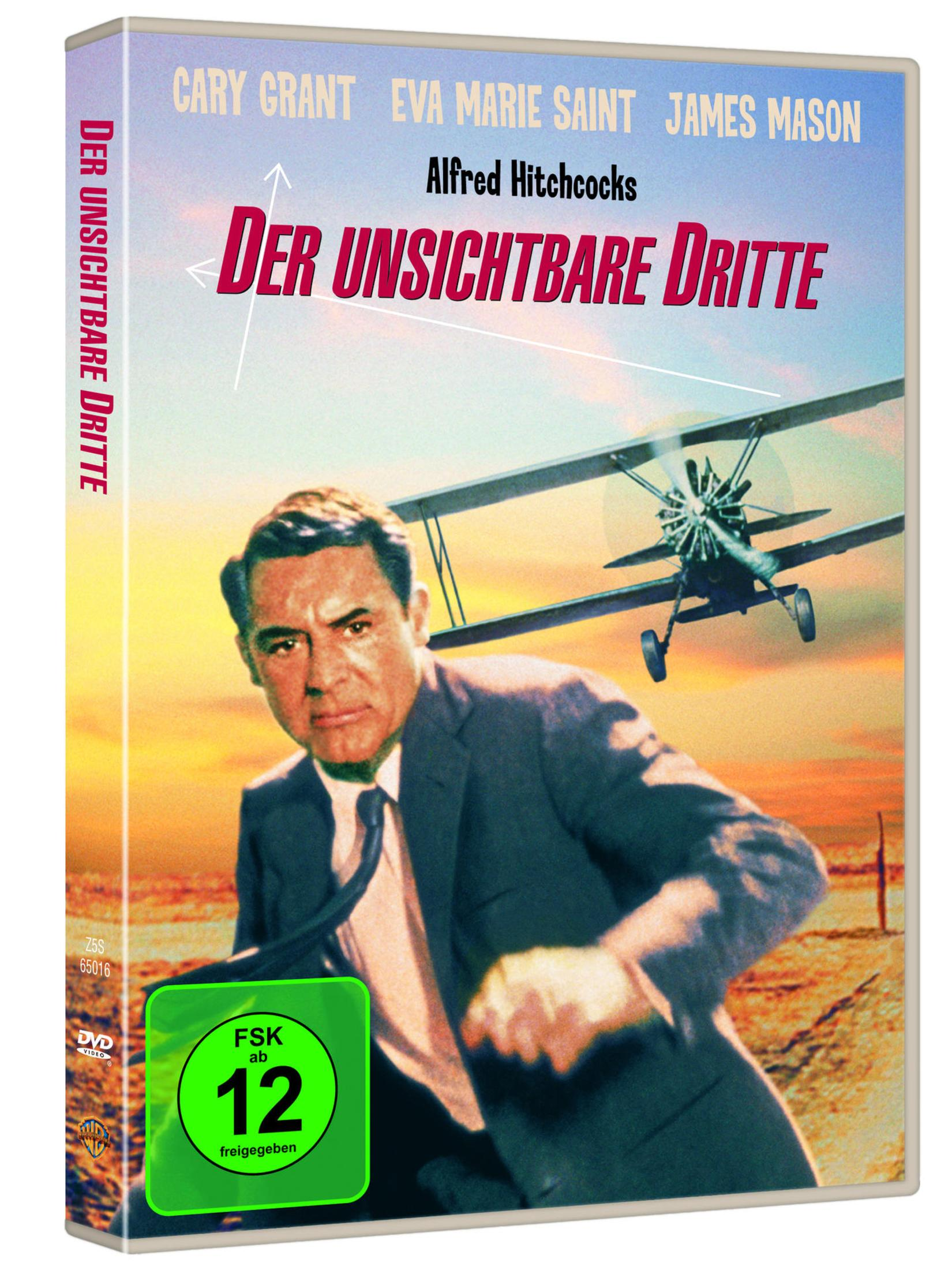DVD-Cover von Der Unsichtbare Dritte mit Cary Grant vor einem Doppeldecker in einer Landschaft.