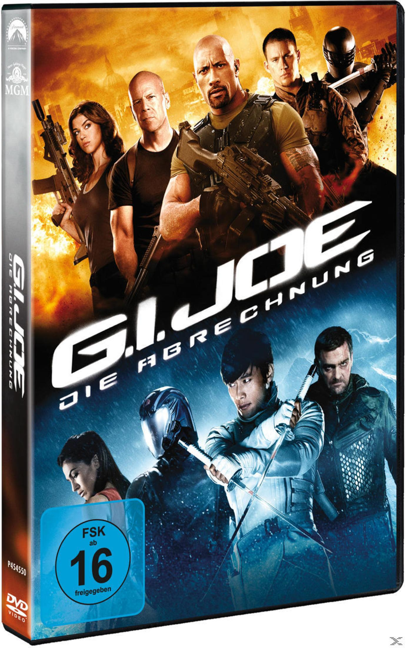 DVD-Cover von G.I. Joe: Die Abrechnung zeigt bewaffnete Charaktere vor feurigem und eisigem Hintergrund.