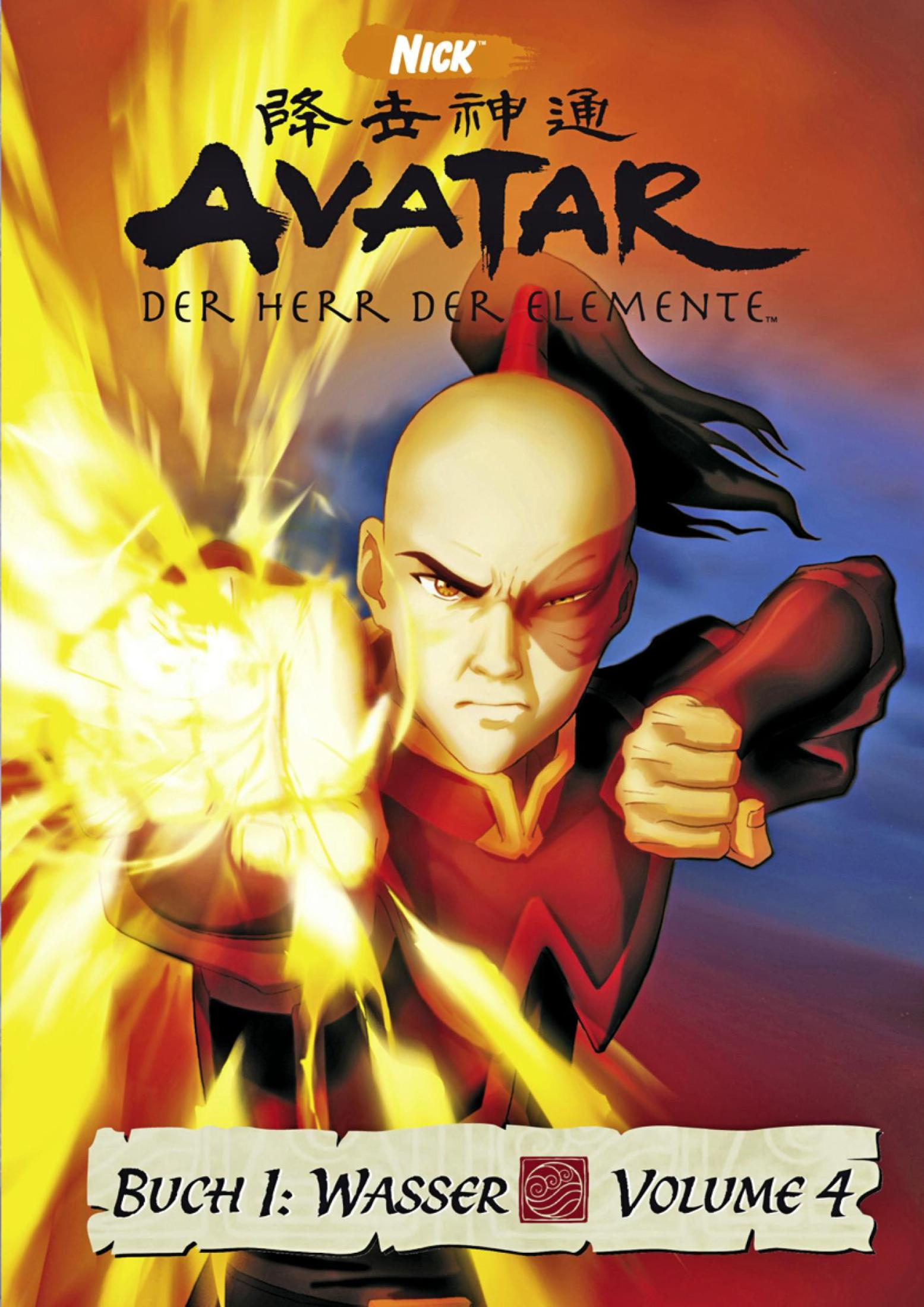 Avatar Zuko aus Avatar - Der Herr der Elemente feuert Feuer aus seiner Faust ab.