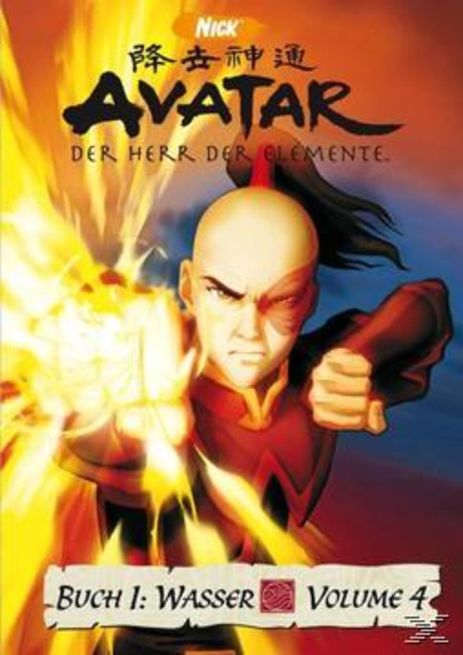 Poster von Avatar mit Zuko in roter Kleidung und lodernden Flammen.
