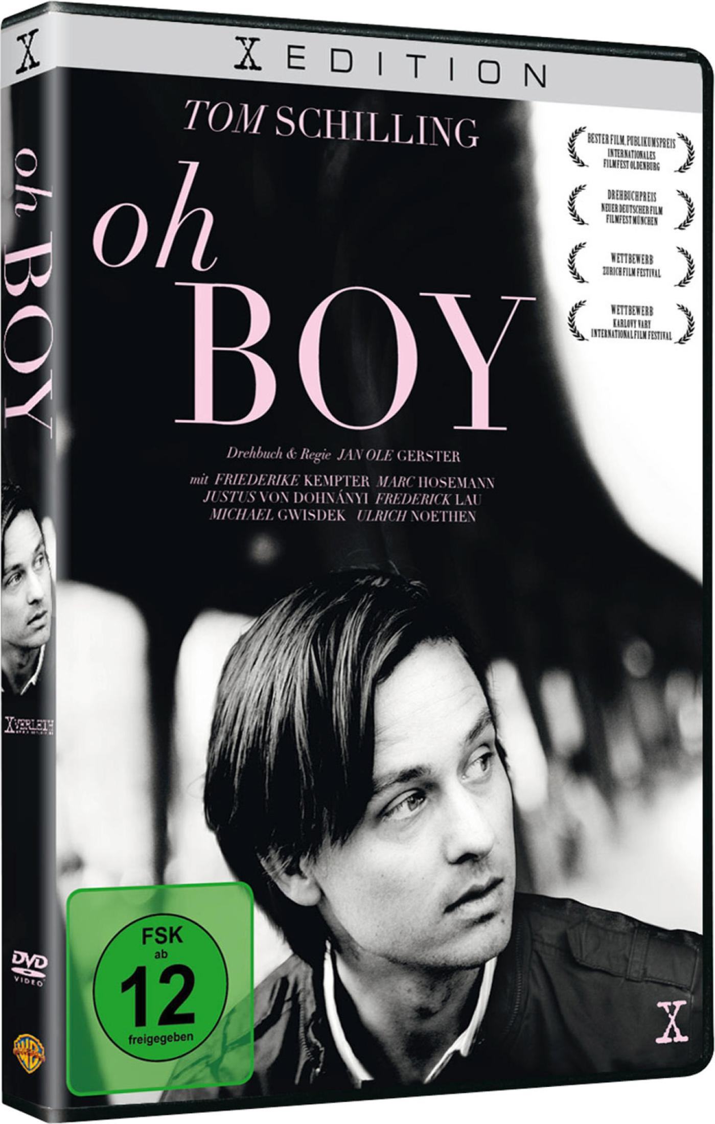 DVD-Cover des Films Oh Boy mit Tom Schilling auf schwarzem Hintergrund und einem grünen FSK-12-Logo.